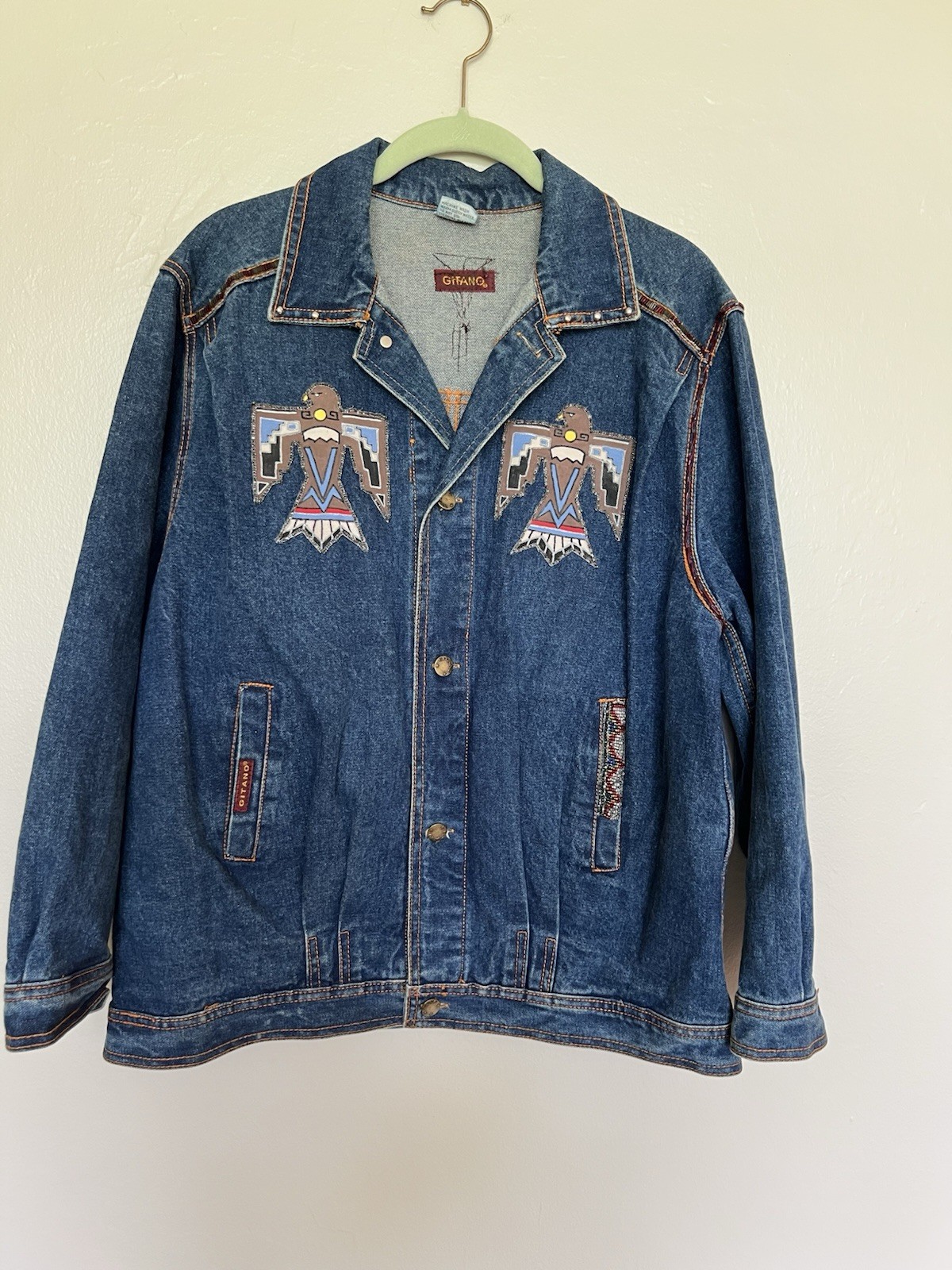 VTG Artist signed & handpainted native american denim jacket. Medium,embellished
