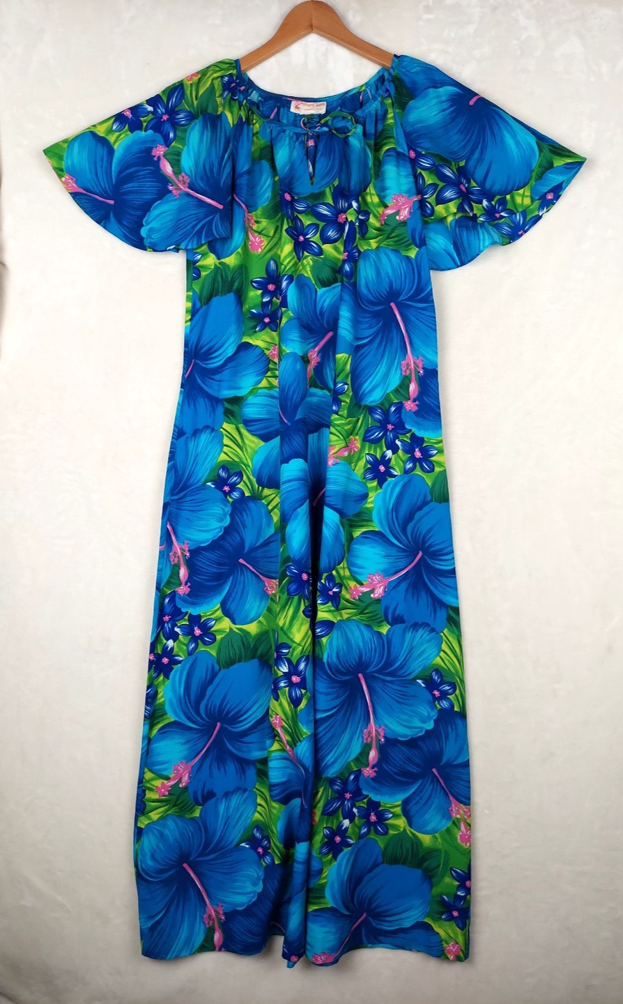 VTG 60/70s Pomare Tahiti Maxi Dress Floral Festival Boho Hippie Psychedelic Mumu