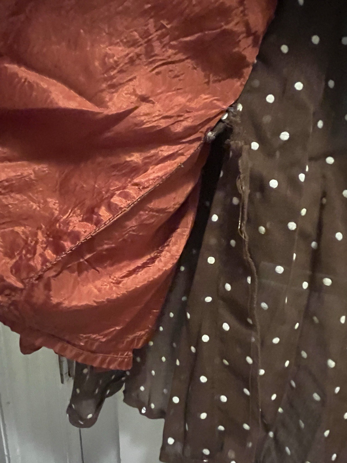 Vtg 1960’s Brown With White Polka Dots Pleated Sleeveless A-Line Dress Cut Tag
