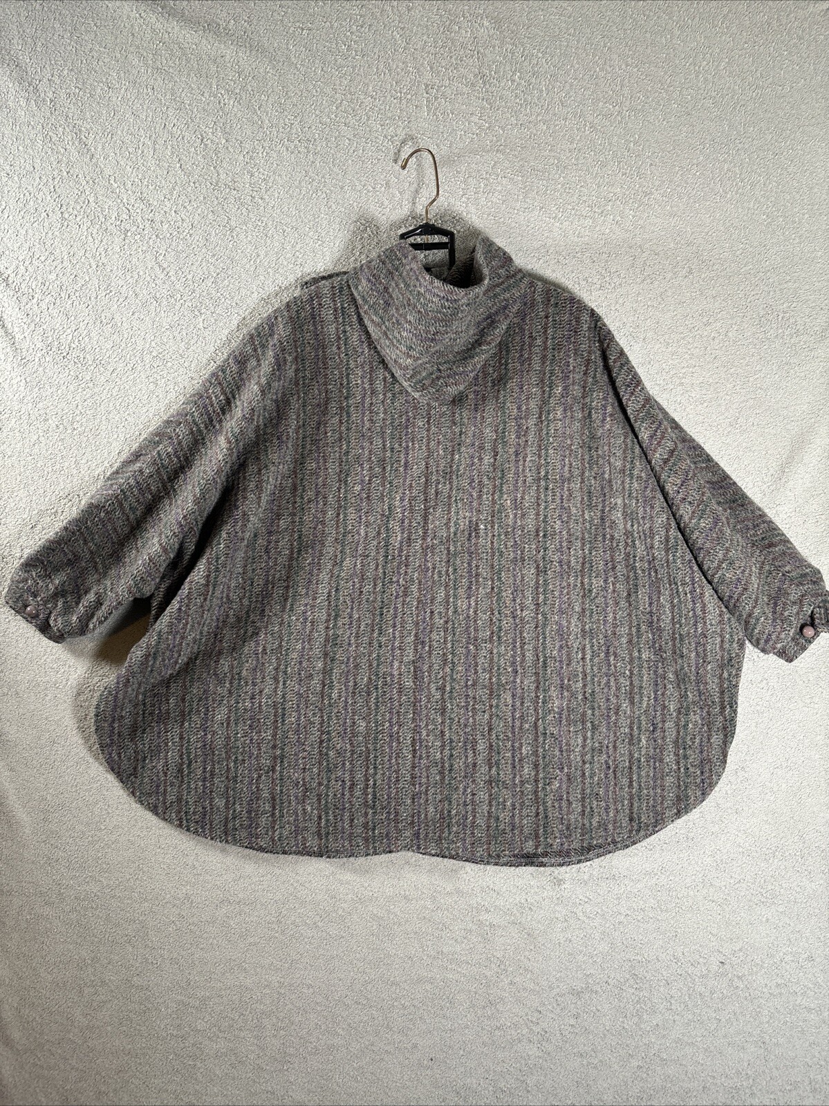 Vintage Claude Danielle Tweed Hooded Poncho Cape Grey Purple Red Women L-XXL