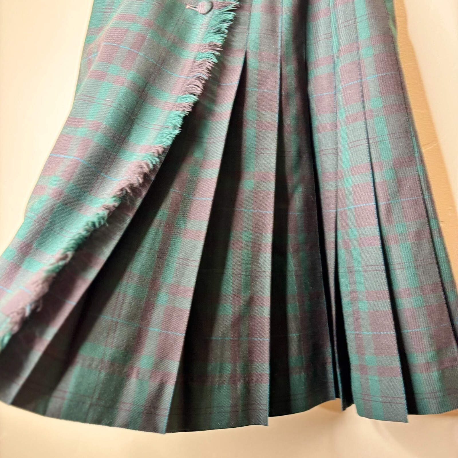 Vintage Hudson’s Bay Lancaster Skirt Sz 25 Black Watch Wool Pleated Wrap Midi