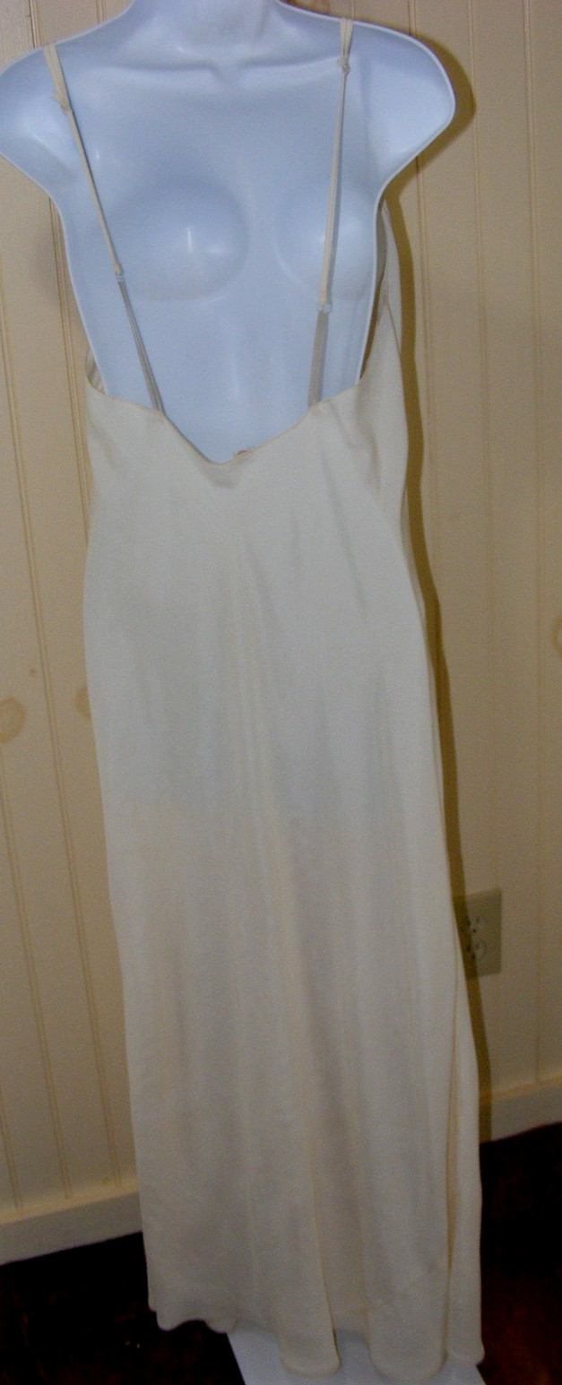1930s DRESS SLIP FLAPPER GOWN IVORY RAYON BIAS CUT SHEATH ADJUSTABLE STRAPS 38