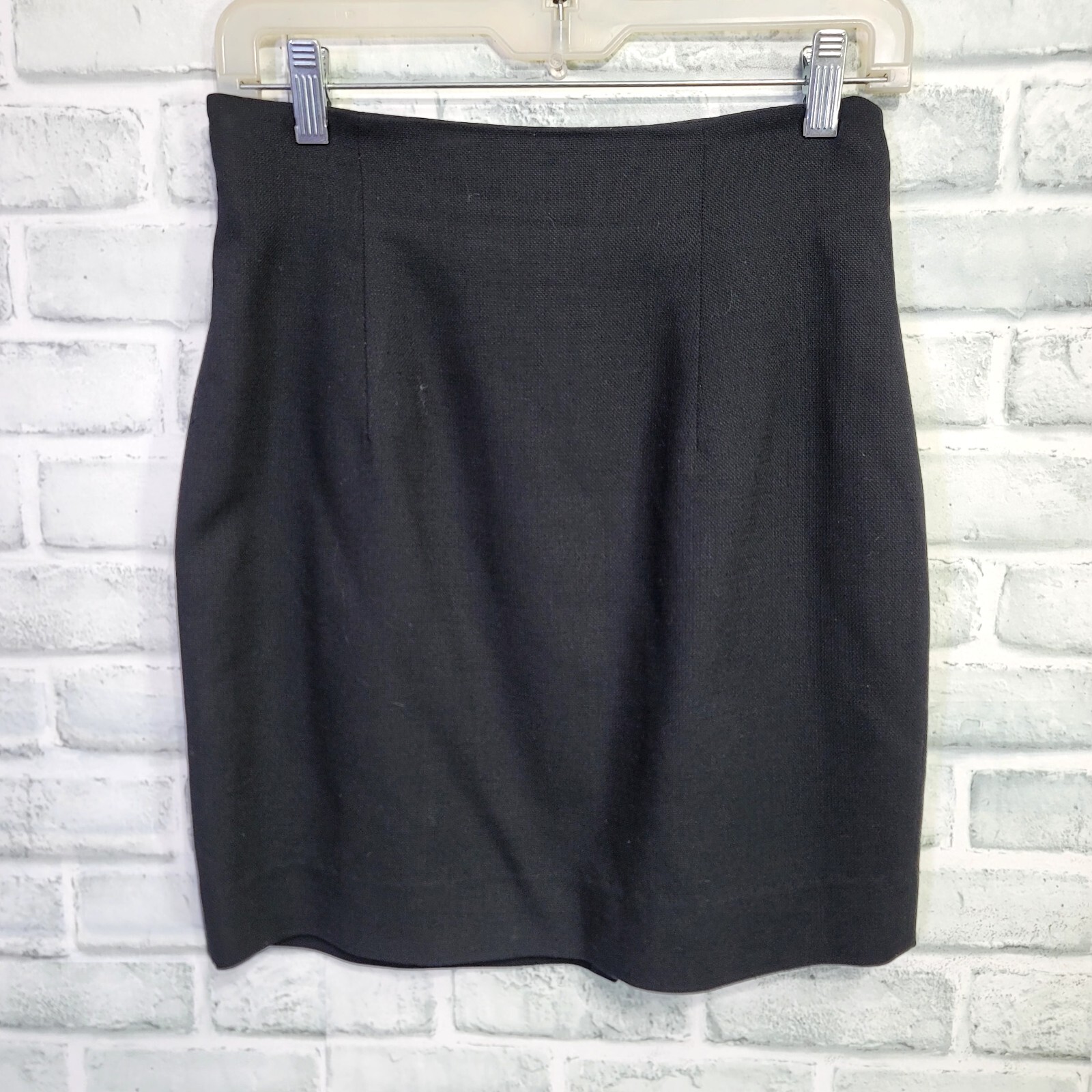 Vintage 90s Moschery Size 6 Black Textured Knit Wool Blend Mini Pencil Skirt