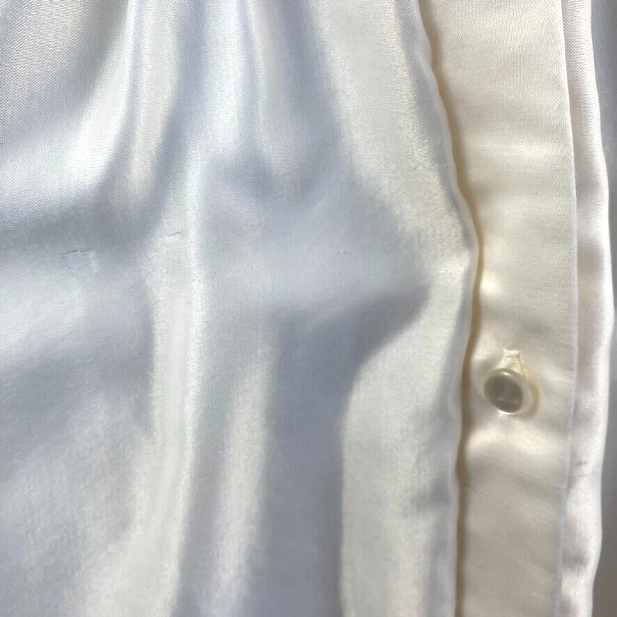 Barbizon Womens Medium Cuddleskin Vintage Pajama Top Ivory Satin Embroidered