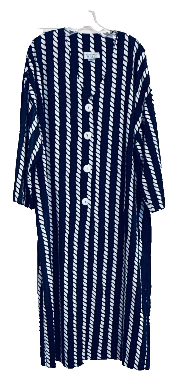 California ROC vintage Cotton Navy/White Striped Buttoned Lounger Robe