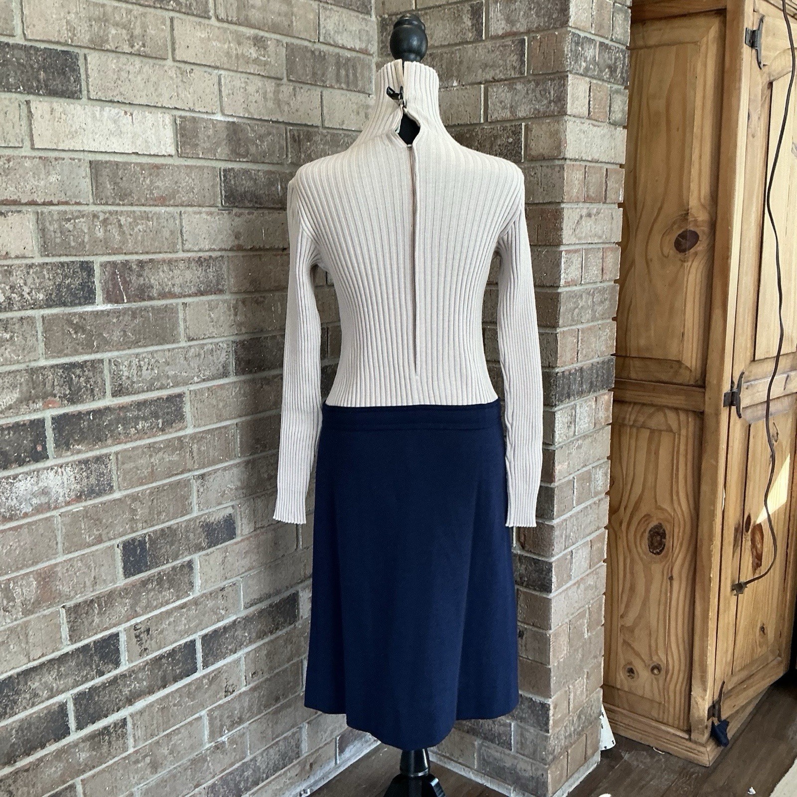 VINTAGE Gino Paoli Italy Ribbed Turtleneck Dress Size 8 Blue Applique Heart #5D3