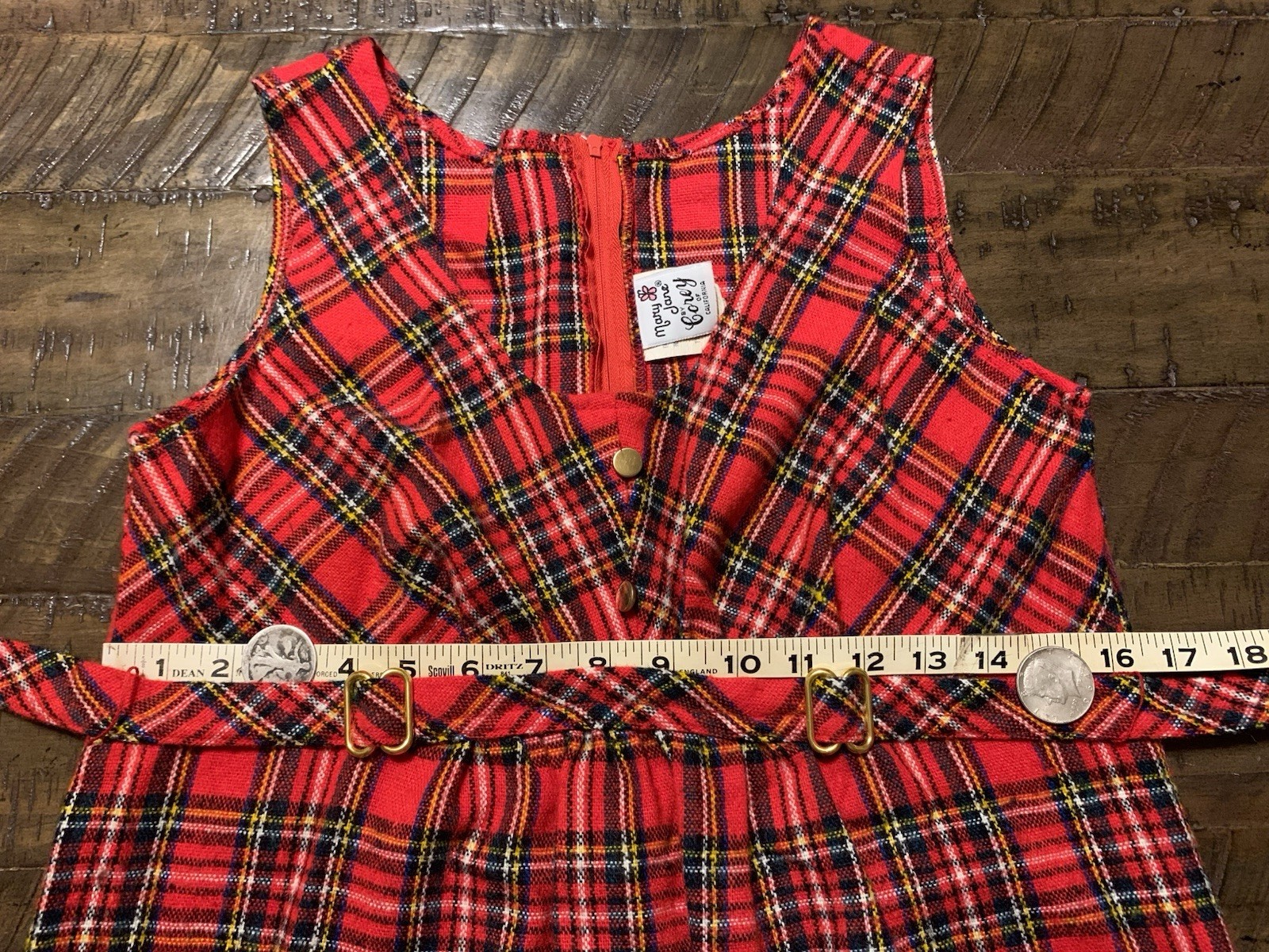 1960s Mary Jane Red Tartan Plaid Jumper Dress – Vintage Size 4 Fits S/M Holiday