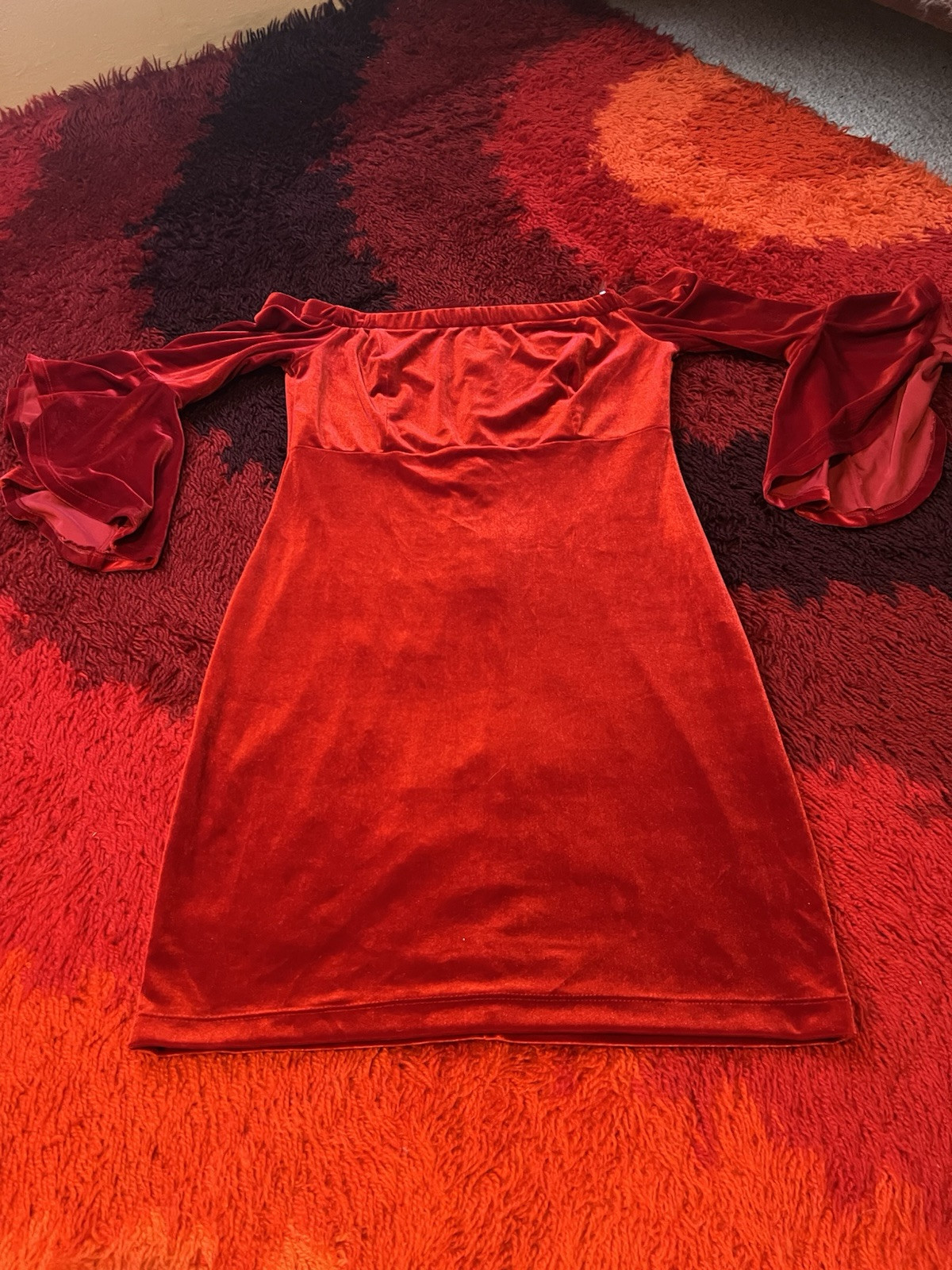 Vtg Y2K Teeze Me Bell Sleeve Velvet Dress 13/14 Red Sexy Romantic Party Prom