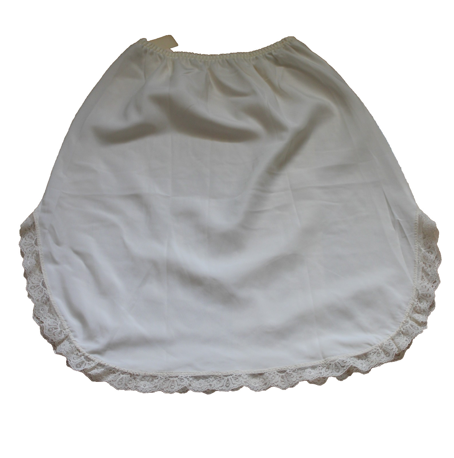 Vntg BARBIZON Crepe Remarque Half Slip Knee Ivory Scalloped Lace Sz Med NOS