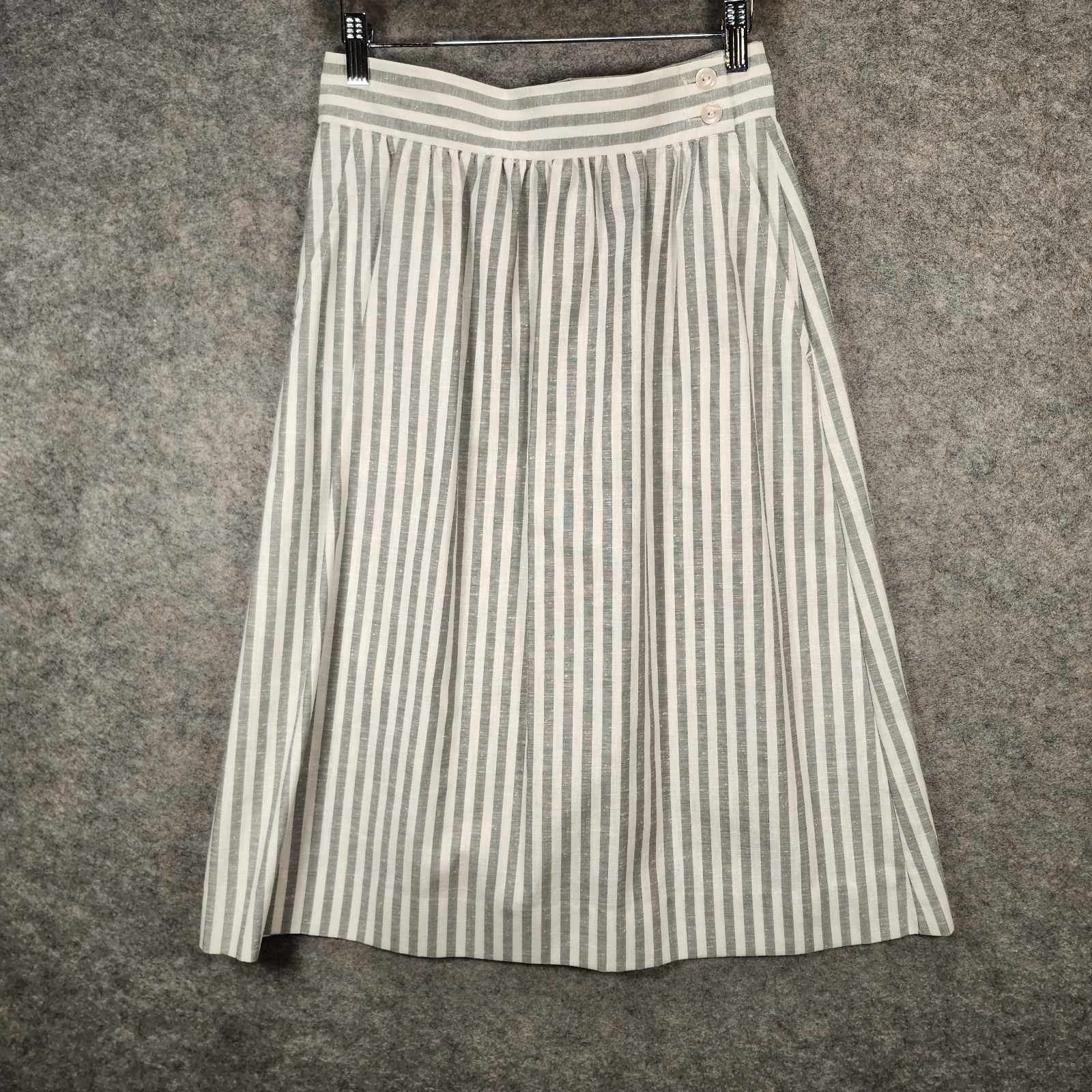 Vintage Pantasia San Francisco Linen Skirt Suit Gray White Striped 80s Pockets
