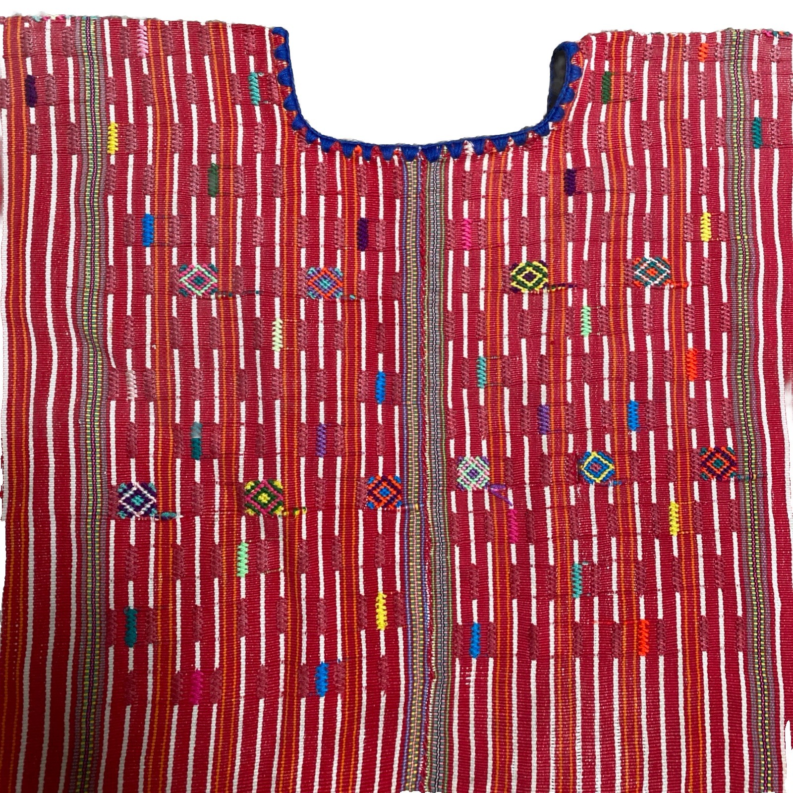 Vintage Guatemalan Huipil Red Stripes & geometric Shapes hand woven OS Peasant