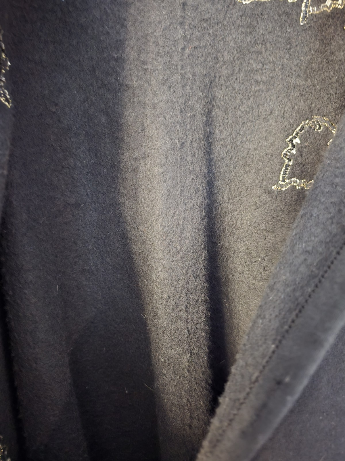 Vintage Jerzees Black Cardigan with Gold Grape Beads Pattern Signed TZC OS READ