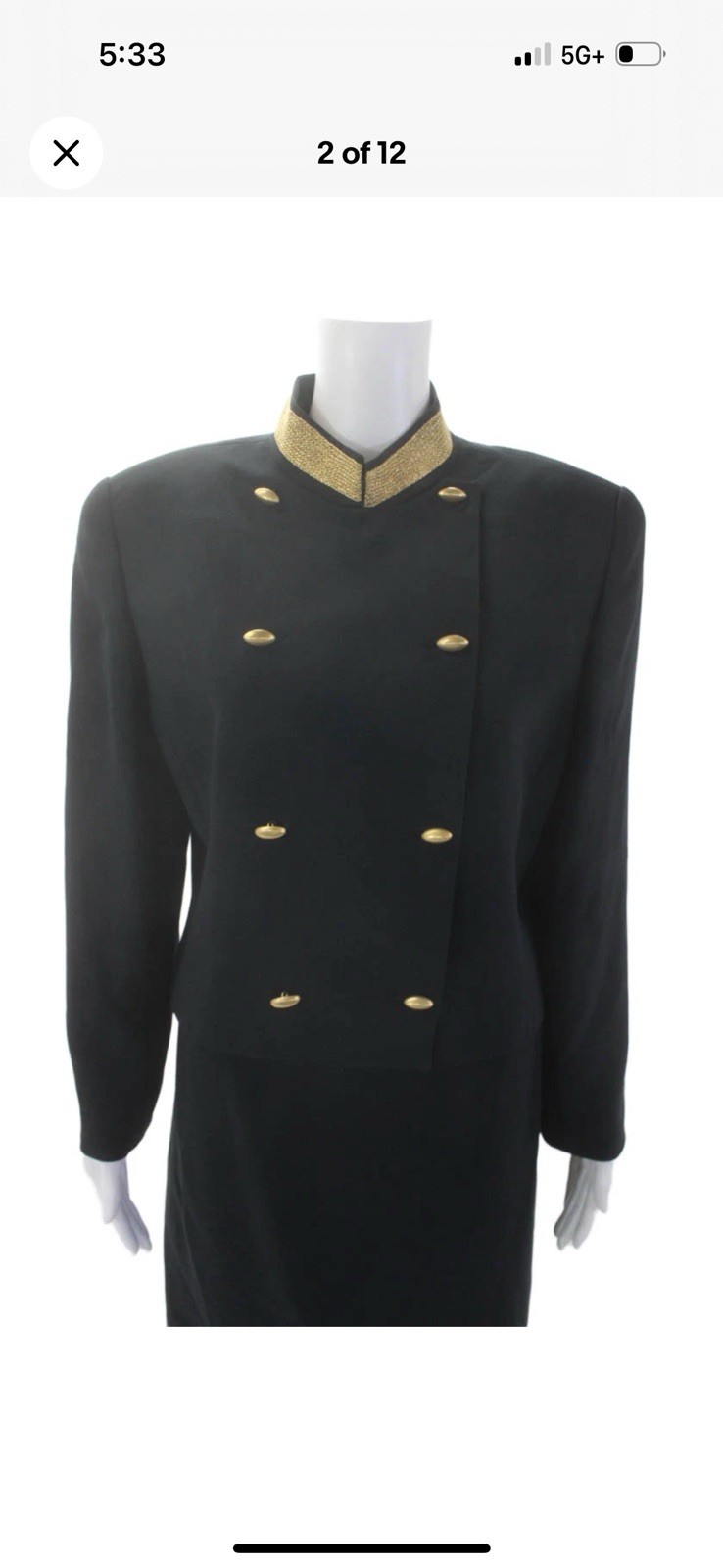 Vintage 80’s Florine Wachter Power Suit Black Gold Power Suit Skirt Set US 12