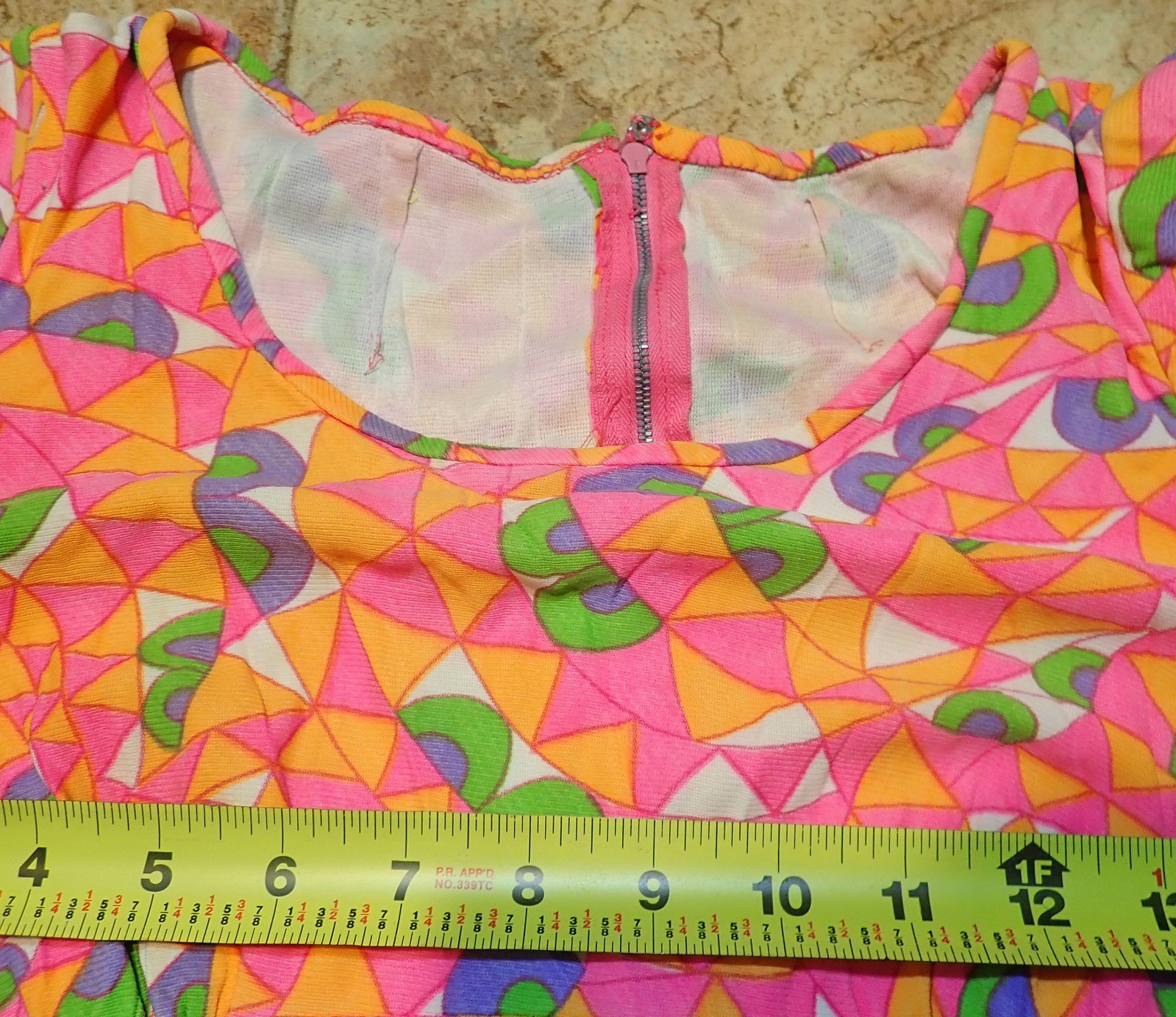 Vintage 60s Mod Psychedelic Geometric Hippie Flutter Sleeve Mini Dress XS Petite