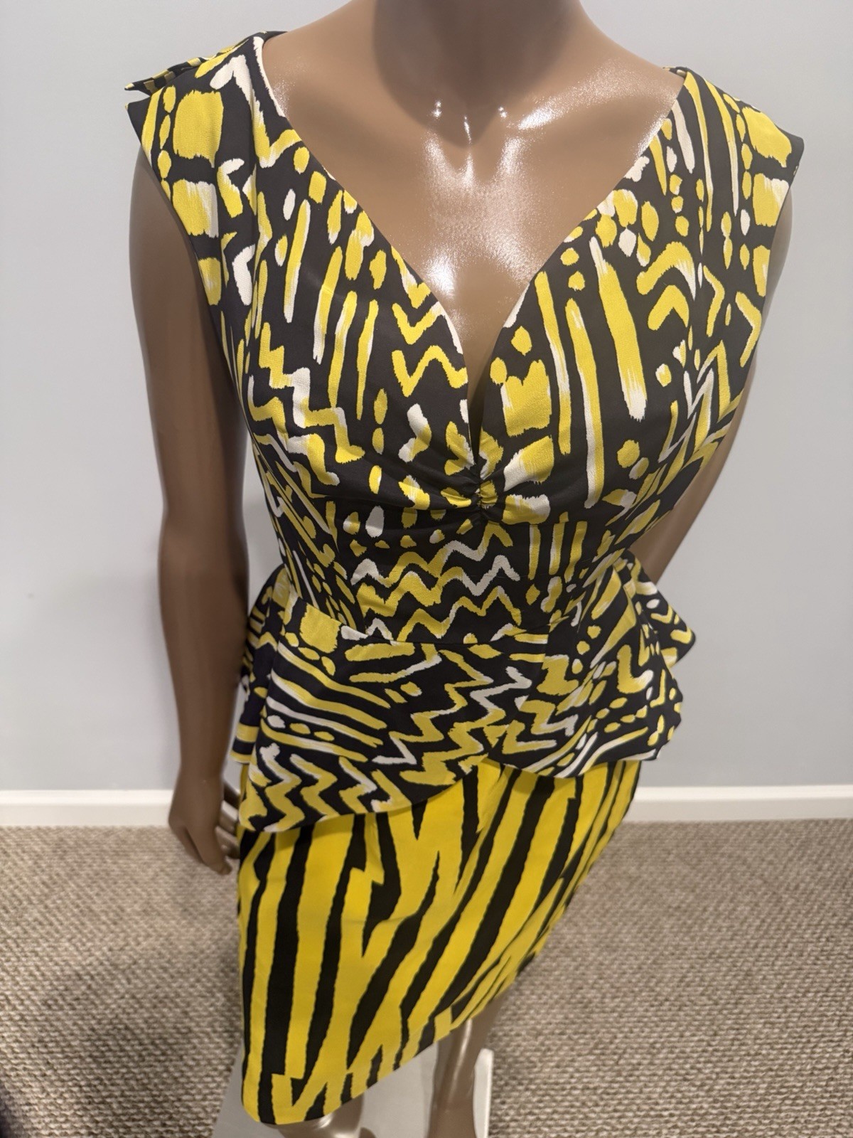 Vicky TIEL Vintage Couture 2pc Skirt Suit Yellow/Black Animal Print & Pattern