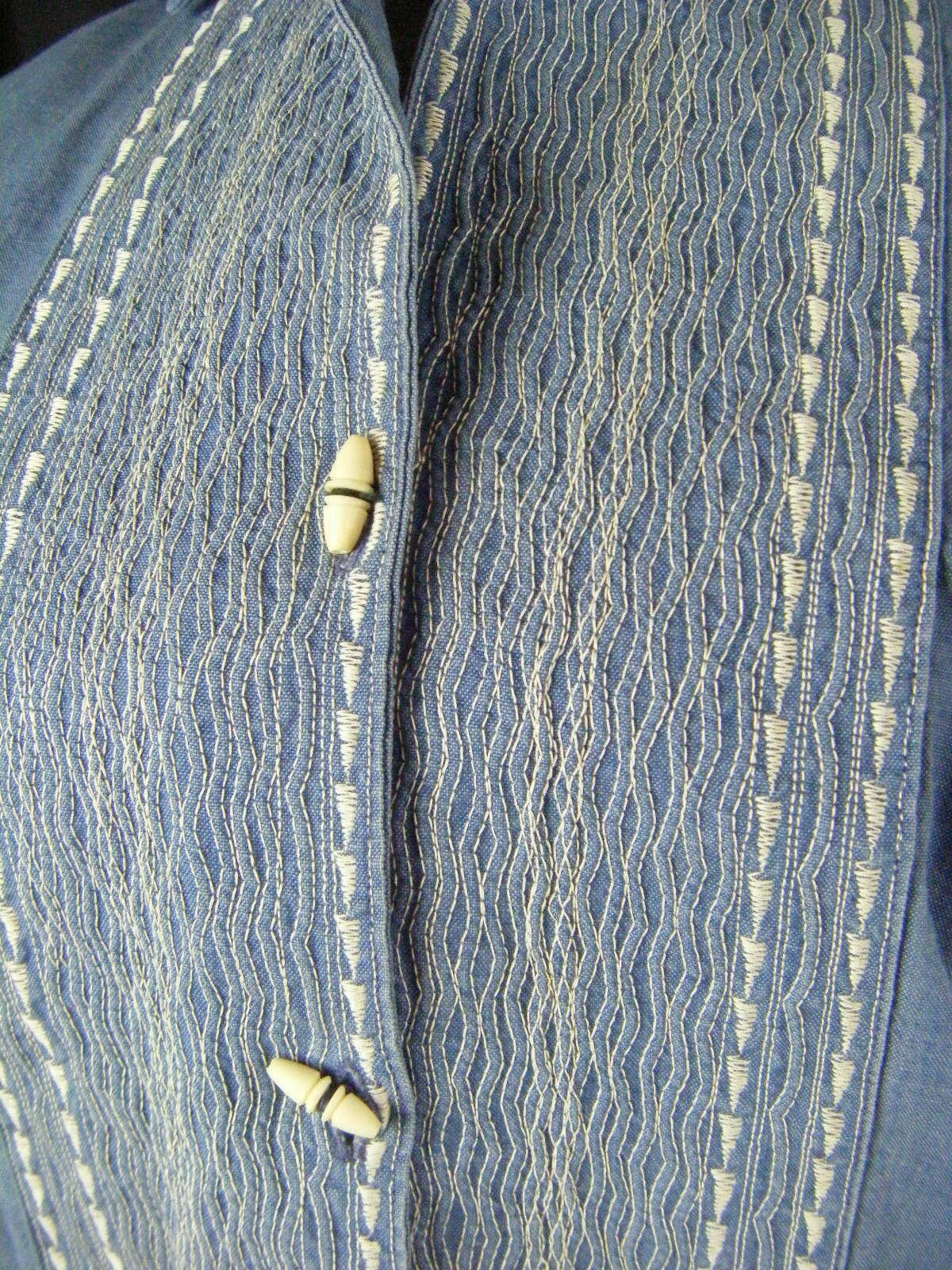 Rare KAY STEPHENS SANTA FE SHIRTS Vtg Blue Denim Southwestern Dress-Bust 39/S-M