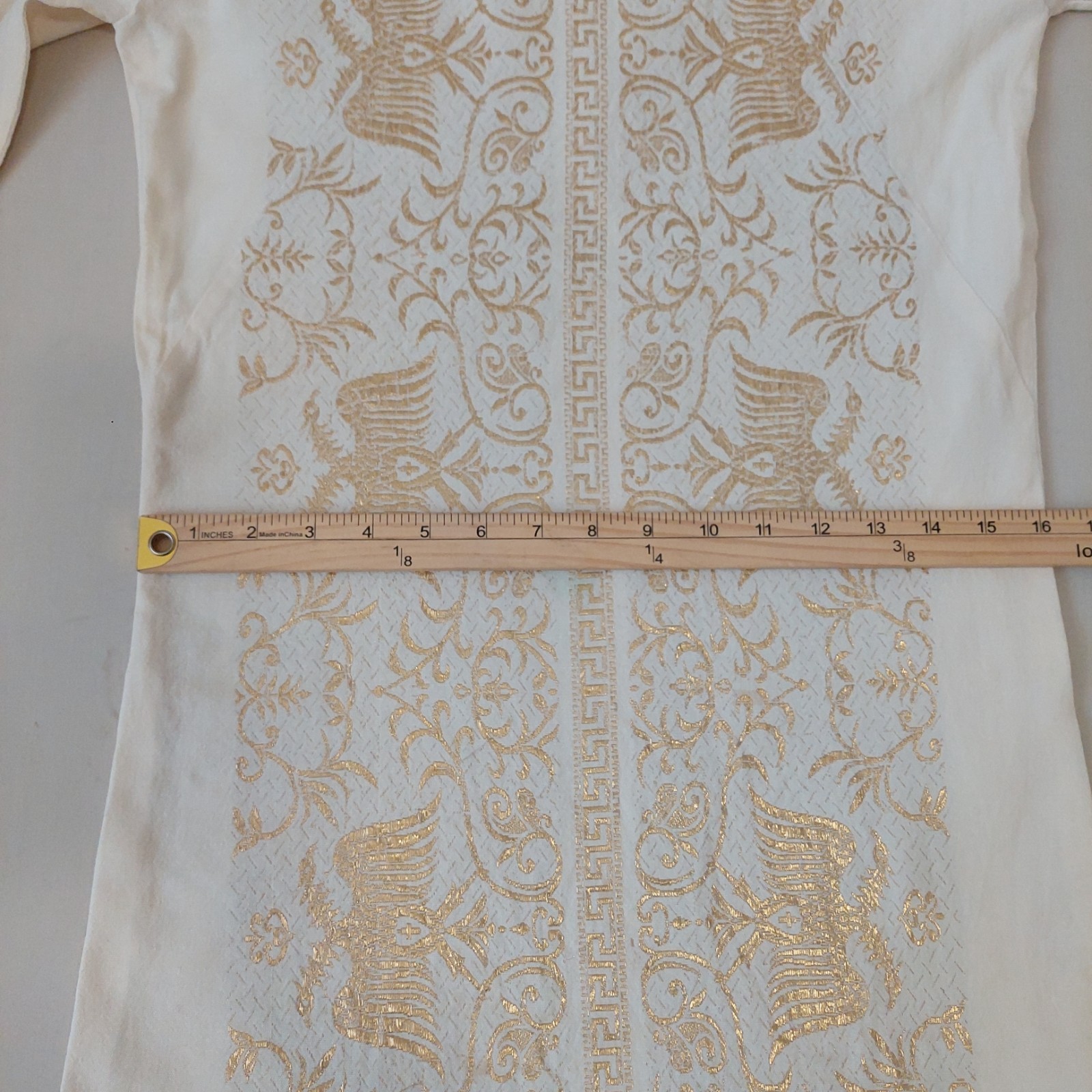 Vtg El Greco Tsitsibacos Bros Greece Caftan Dress Ivory Gold Byzantine Eagle SM
