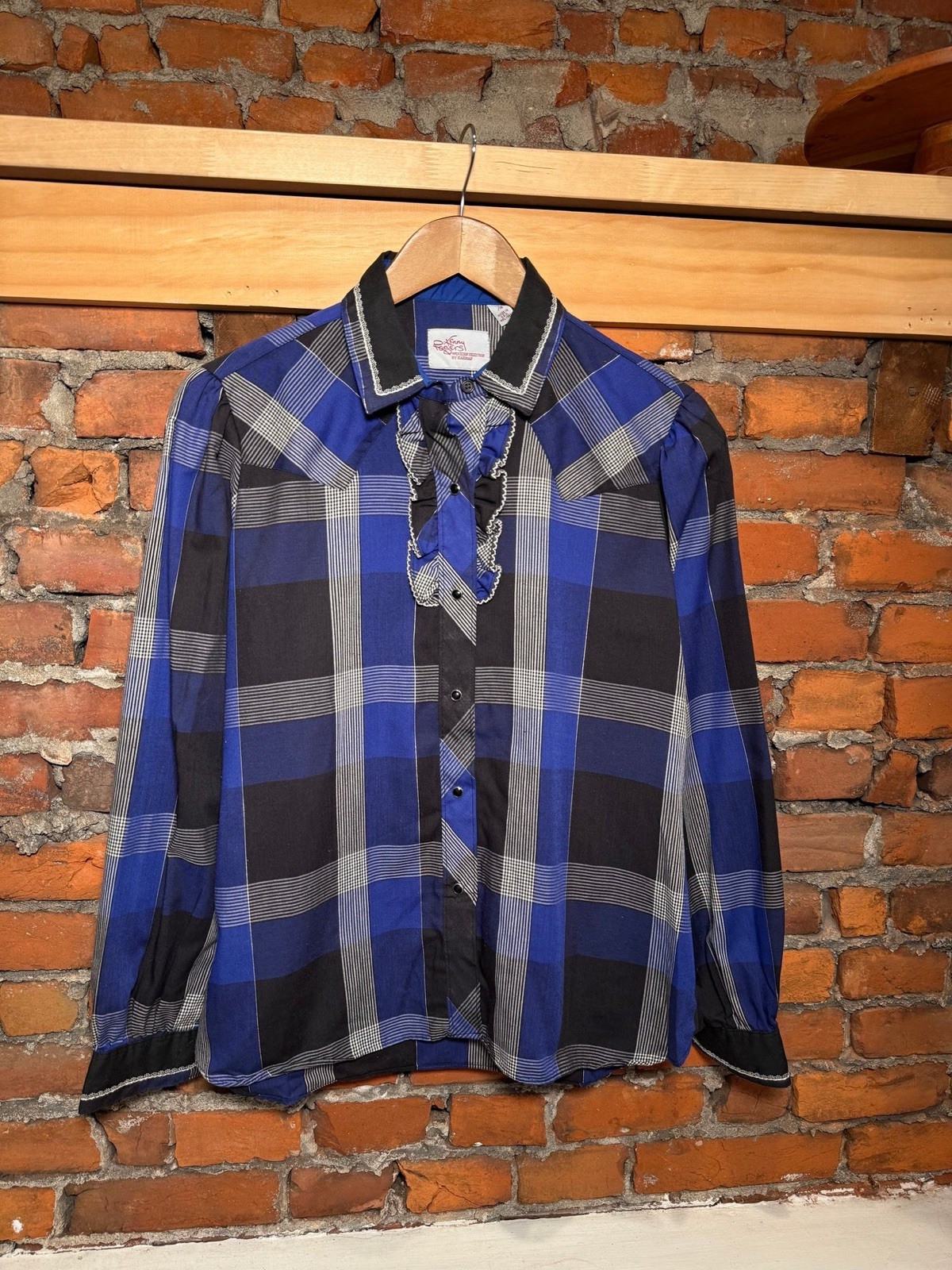 Vintage Kenny Rogers Blue Pearl Snap Western Shirt Woman’s Medium 15/16