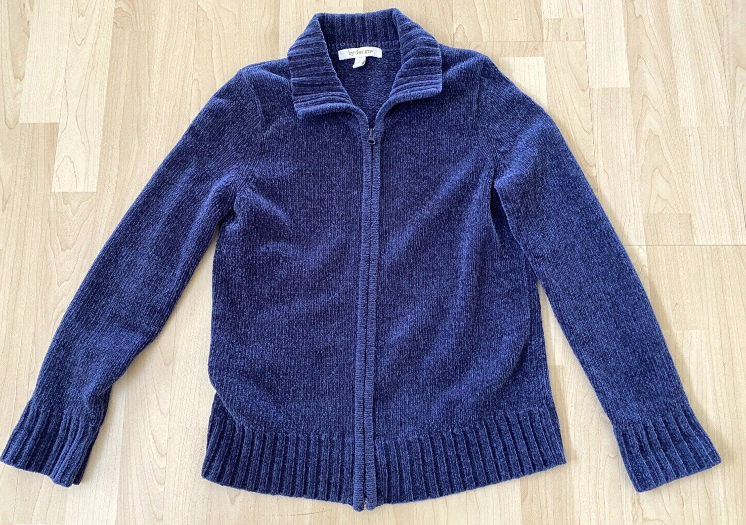 Vtg By Design Full Zip Sweater Women’s Size S Ribbed Y2K Velour Stretchy Comfy