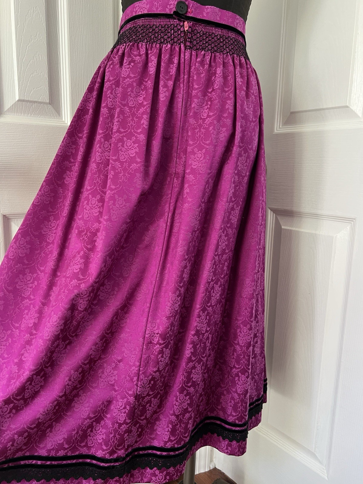 2 Skirts x Dirndl~1 Purple Damask w Lace~1 Embroidery Roses Dots Eyelets~S or M