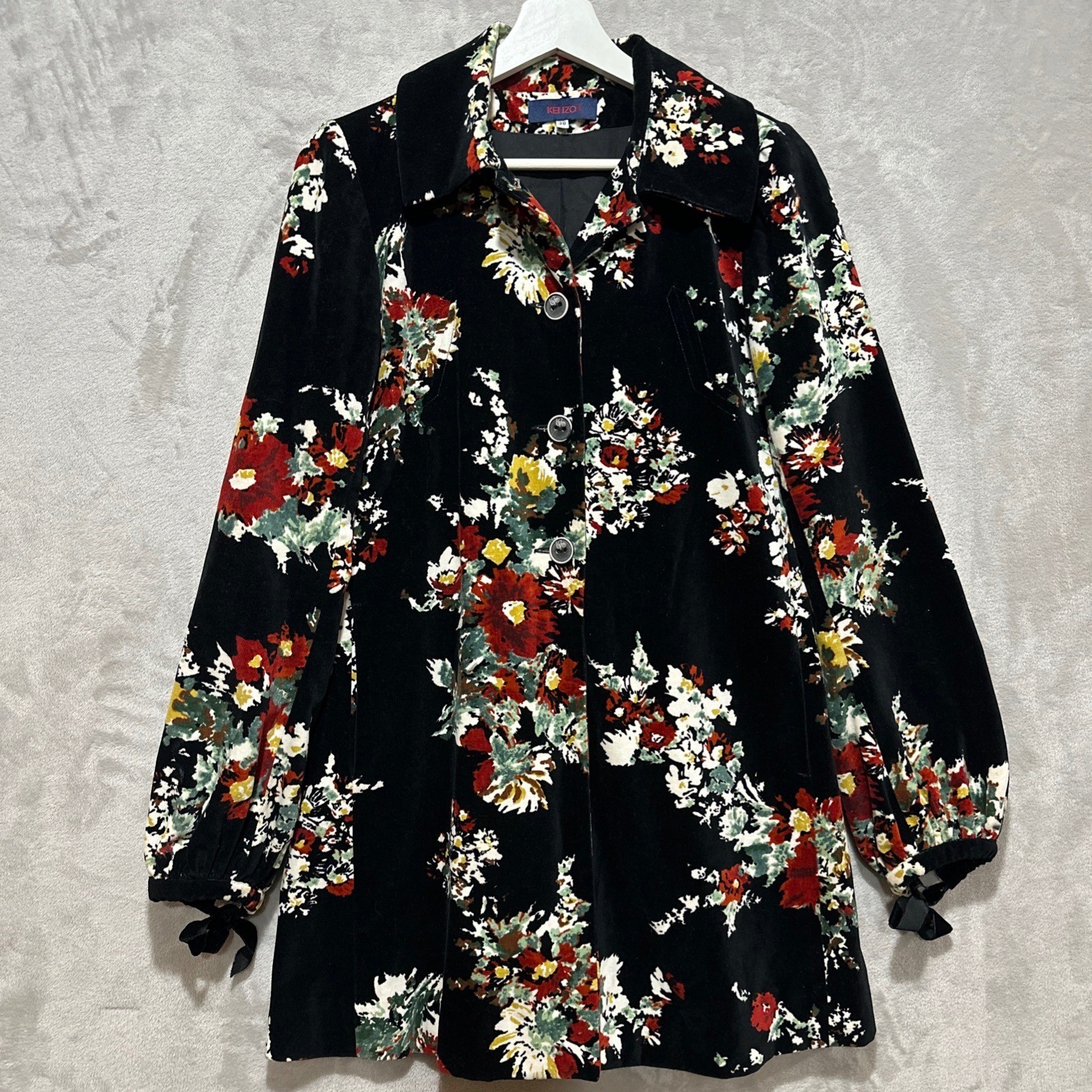 Kenzo Jeans Vintage Floral Velvet Button Up Jacket Black Size EU 38