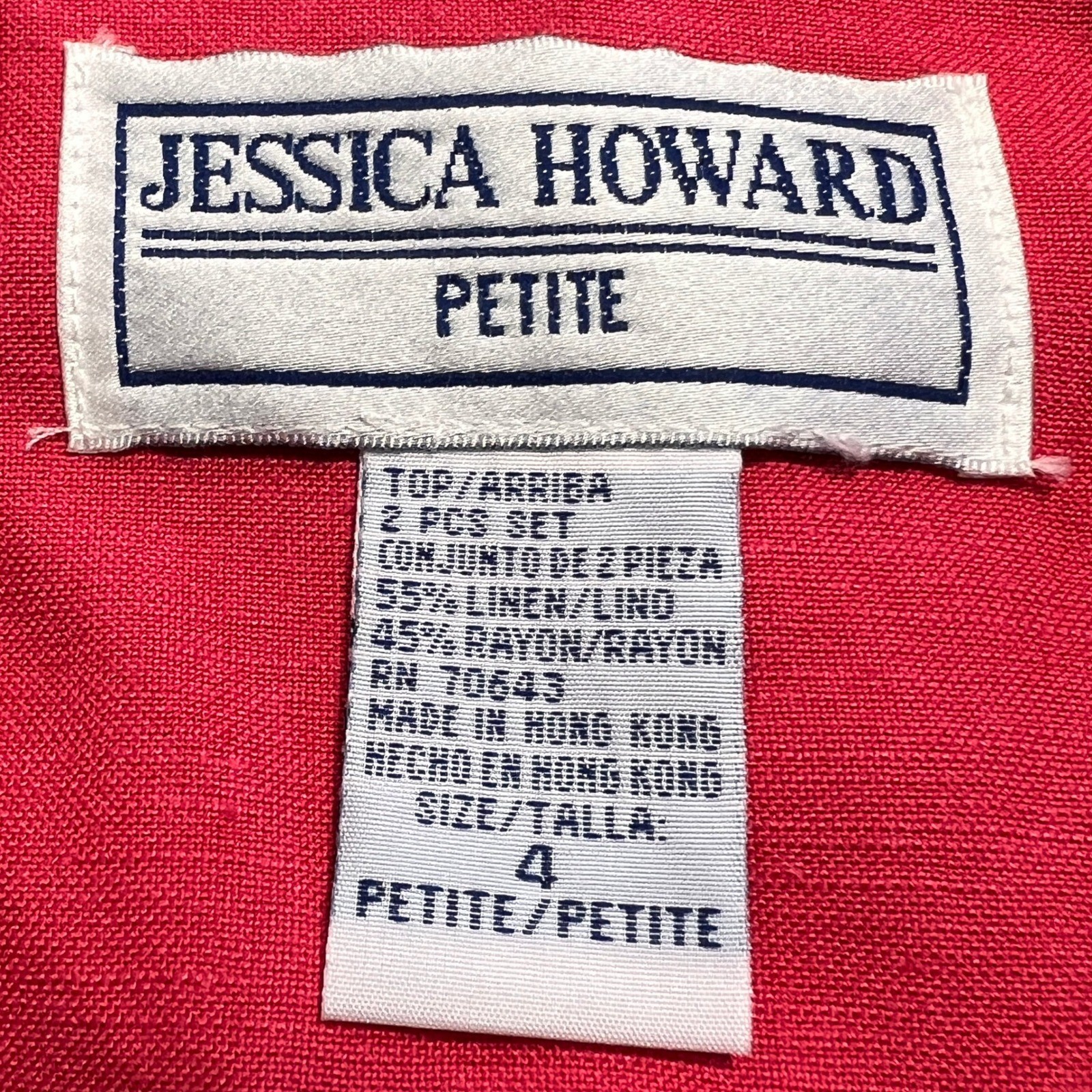 Jessica Howard Dress Set Womens 4P Coral Linen Blend Floral Embroidered 2pc Vtg