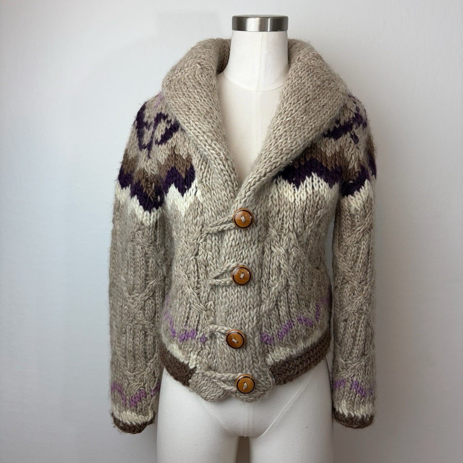 70’s 80’s Mexican Wool Cableknit Sweater Jacket Cowichan Angela Campos De Morris