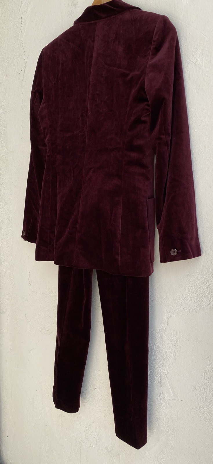 Vintage Laura Ashley Sz 4 Velvet Pantsuit Cotton Blend UK Burgandy