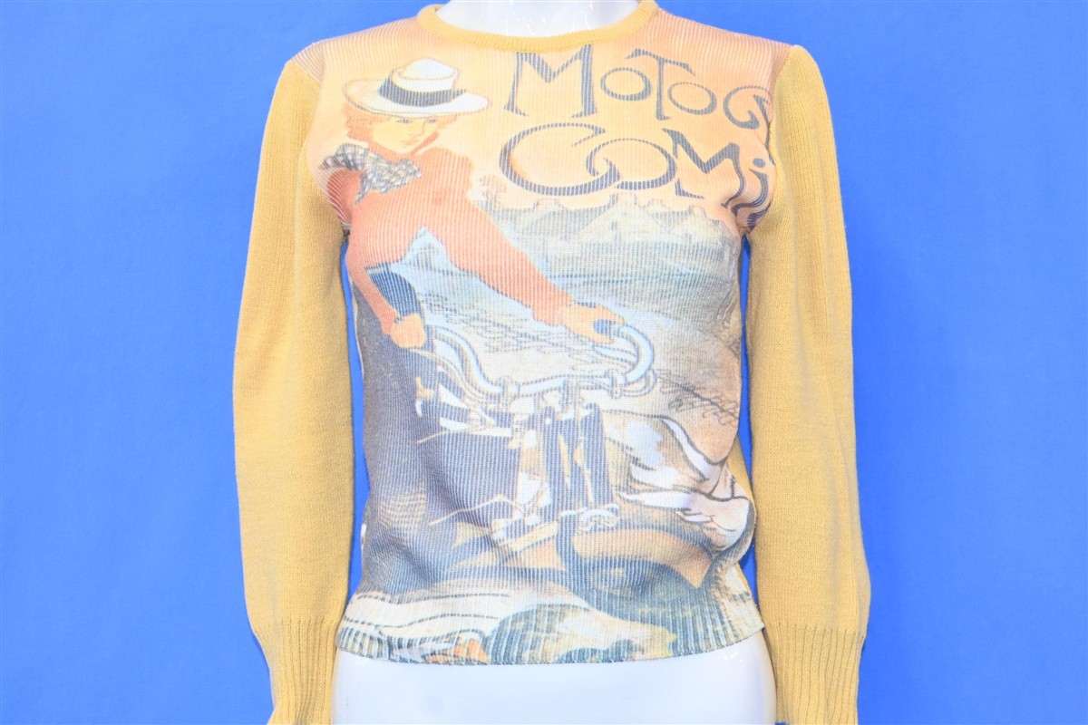vintage 70s MOTOCYCLES COMIOT DYE SUBLIMATED AOP BICYCLE BIKE WOMEN’S SWEATER S