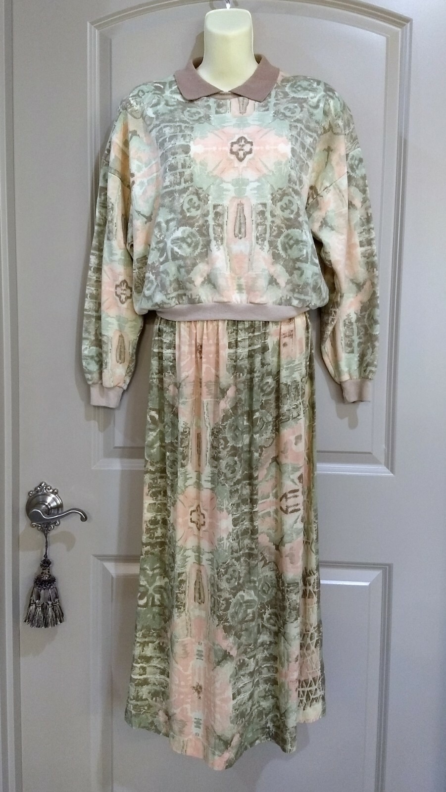 80’s Preppy Hippie tie-dye look sweatshirt top + rayon skirt – Medium