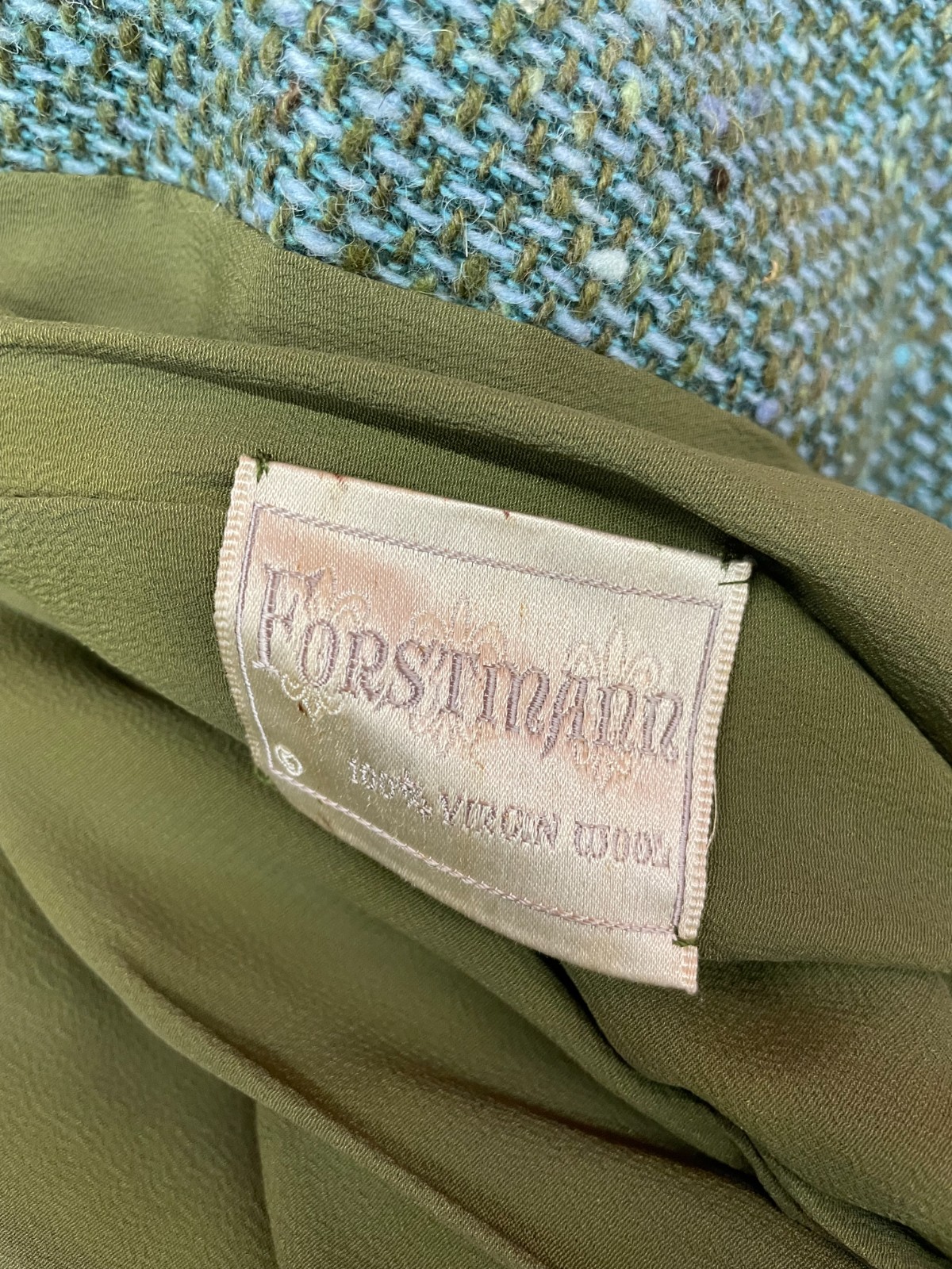 1960s VTG Leathervane Bonnie Cashin Designs 2pc Suit Pea Green Suede & Turq Wool