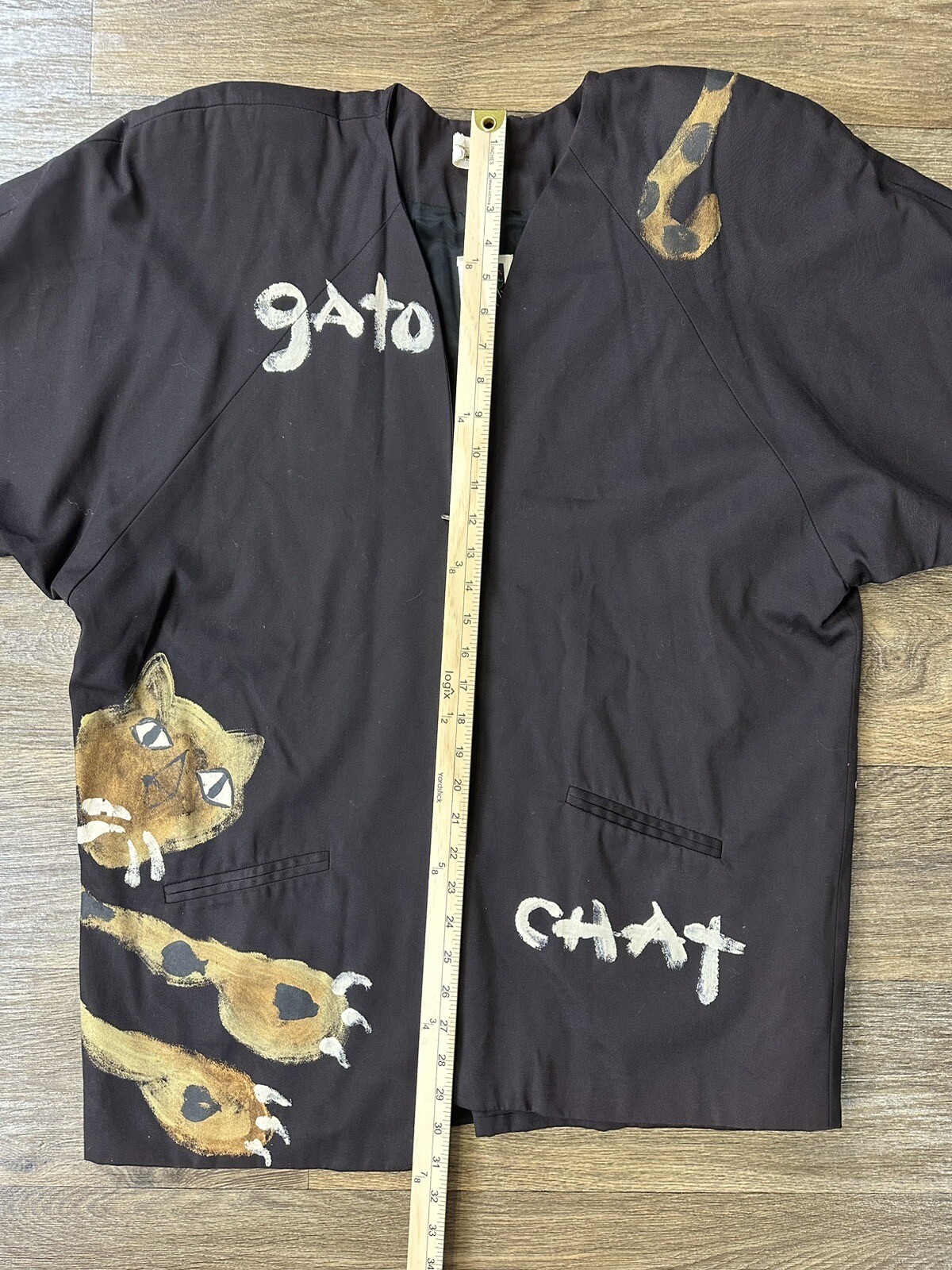 1980s Gato Chay Brown Boxy Hand Painted Leopard Design Artisan Jacket Large