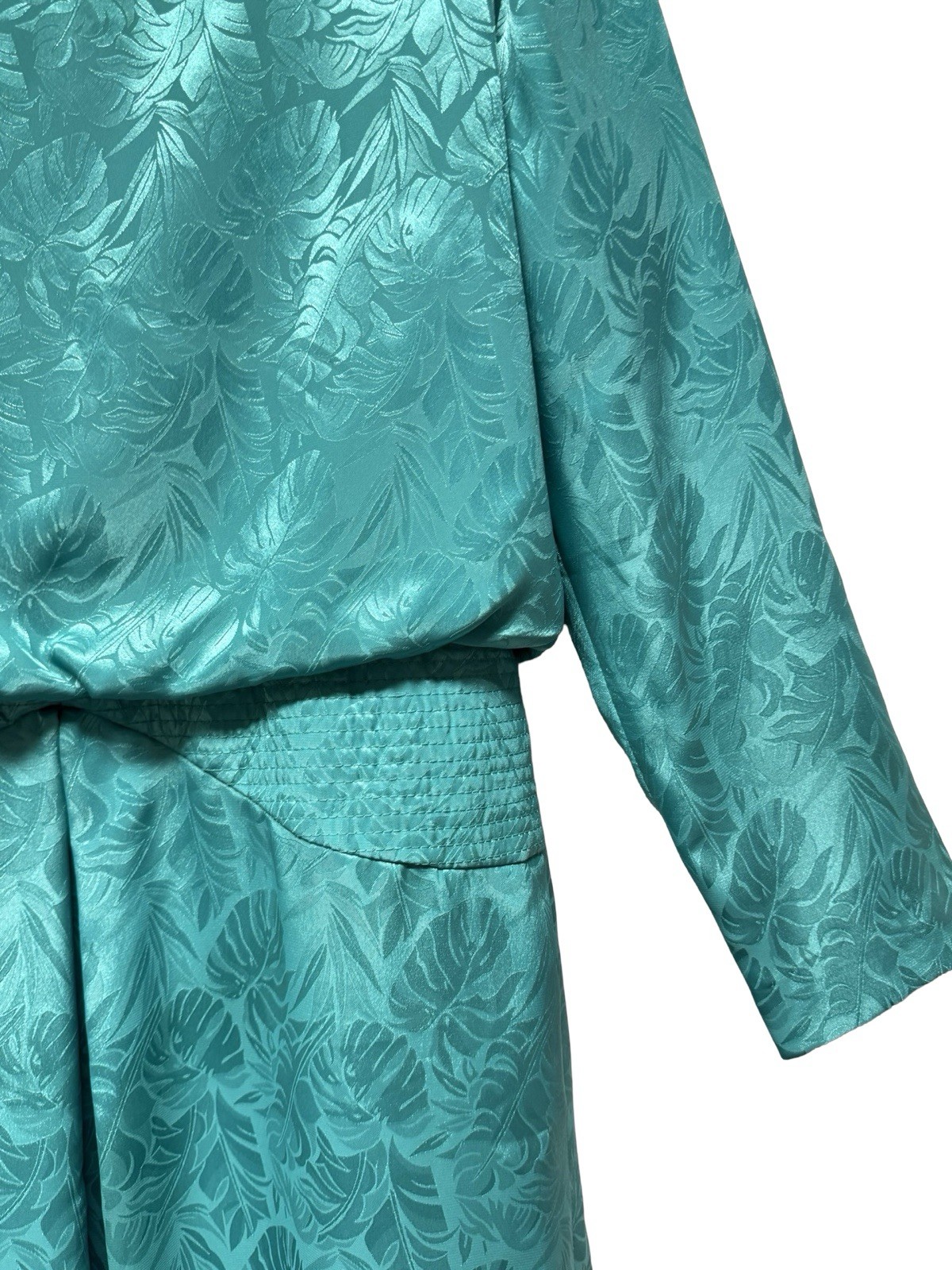Vtg Henry Lee Women Dress 1960 Green Satin Floral Print Button Up Back Size 12