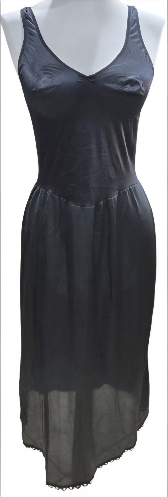 1970s WARNER’S Black Fitted Antron III Nylon & Lycra Spandex Slip Dress Size 36