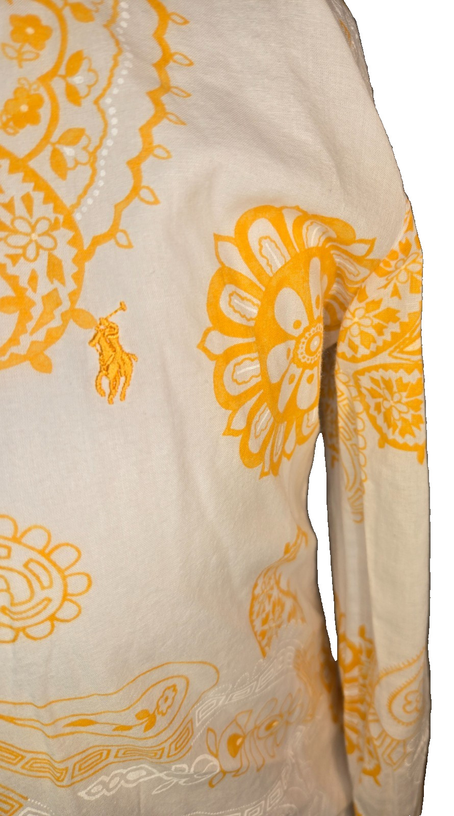 Vintage STYLE 70s Polo Ralph Lauren. Women’s Blouse Yellow Paisley, Long Sleeve