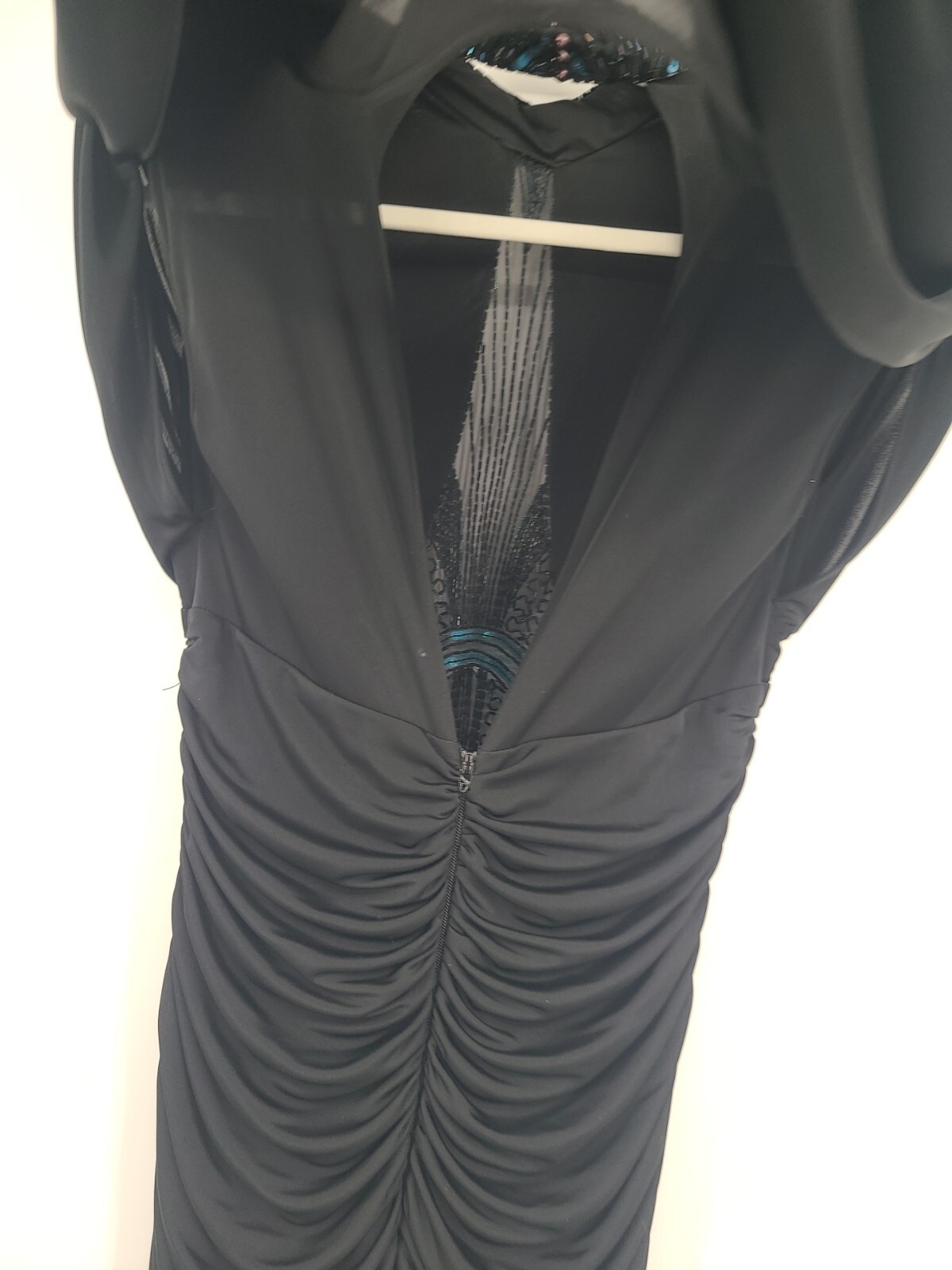 Vintage Eletra Casadei Black Curtain Draped Evening Gown Beaded, Sheer Bodice 10