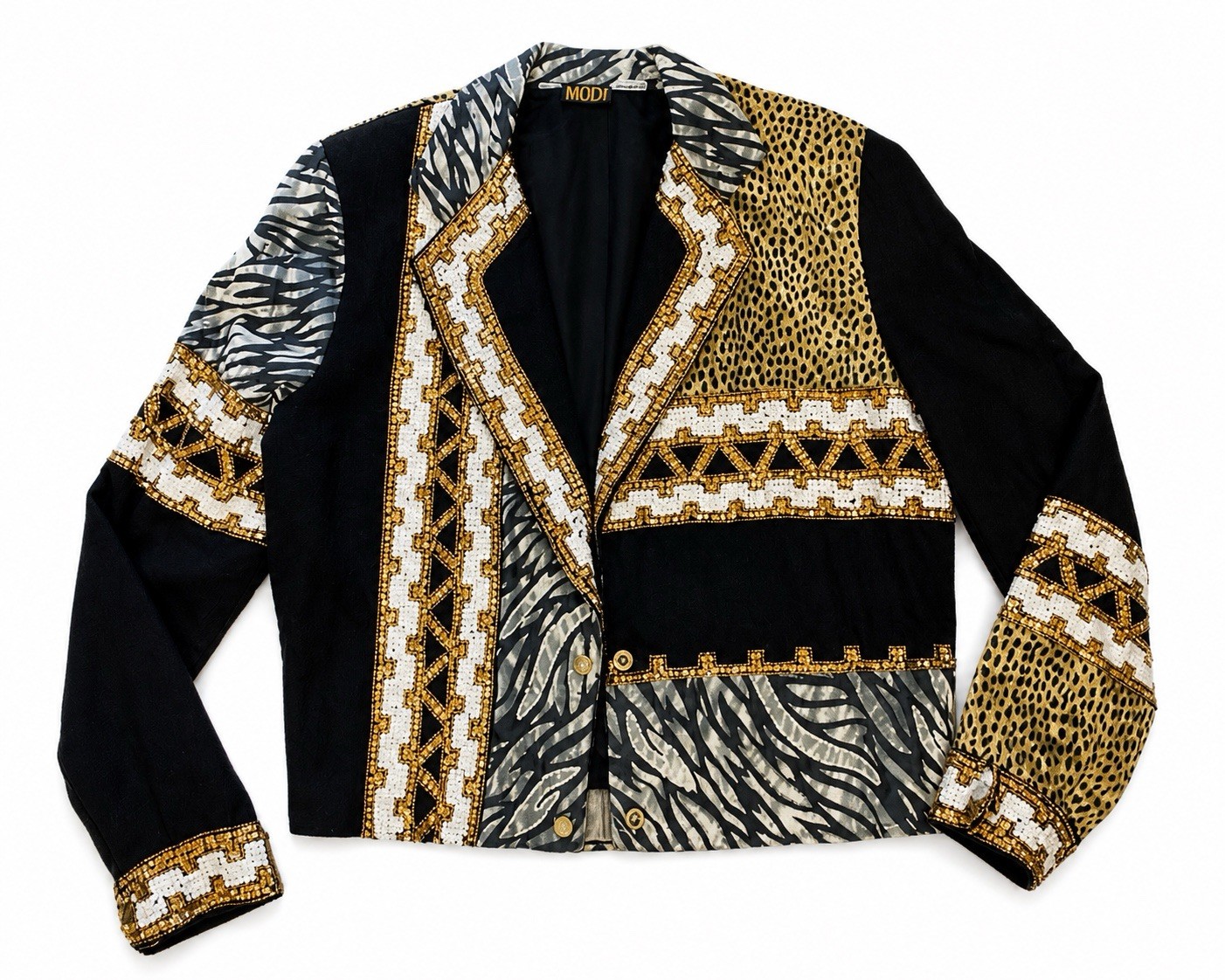 Vintage 80s Beaded Sequin Jacket MODI Medium Maximalist Animal Print Blazer