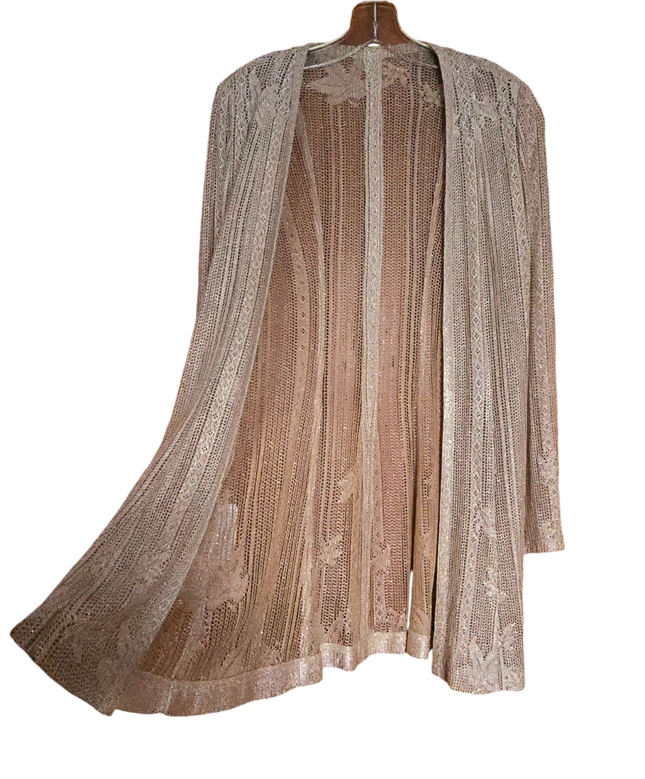 New Vintage Damianou Golden Knit 3 PC Set Skirt Jacket Top S Deco Look