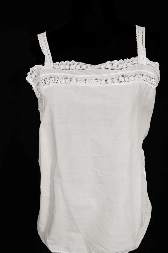 Antique French 1920’s White Cotton Camisole Size Medium Excellent Condition