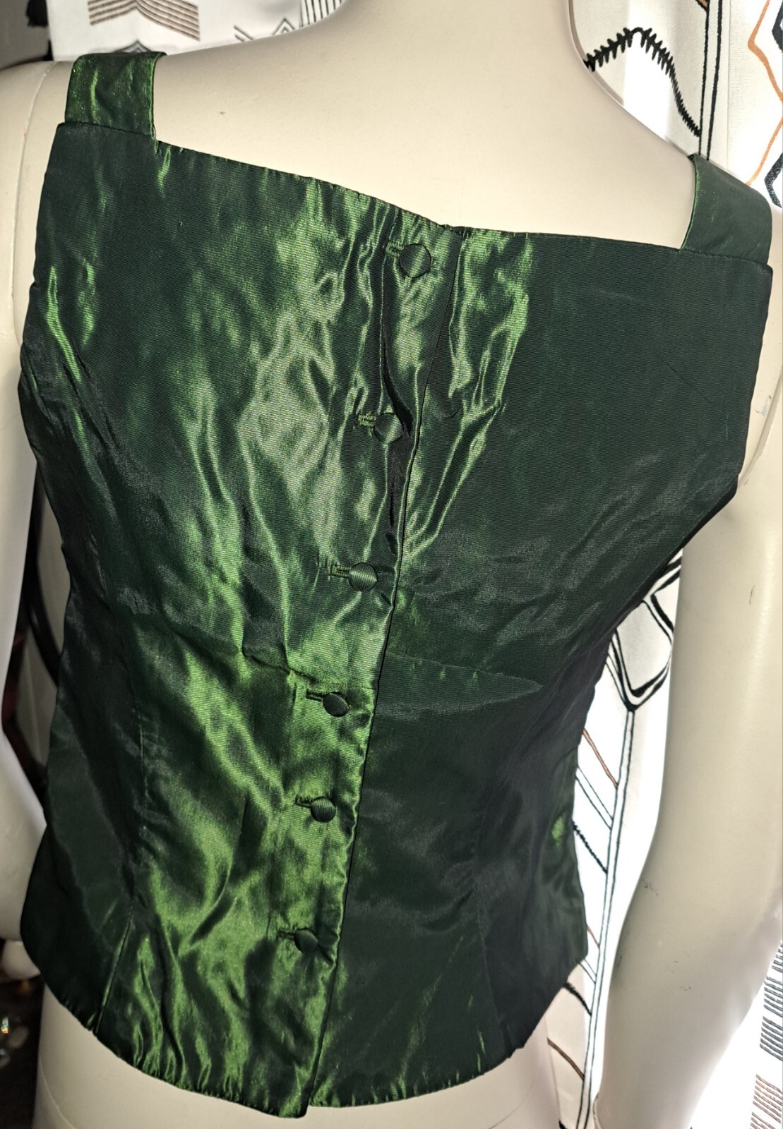 Vtg Jessica McClintock Crop Top 8 Green Satin 90s Y2K Rhinestones Embroidery