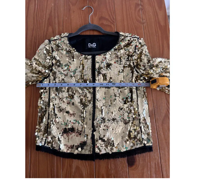 RARE 90s VTG D&G Dolce Gabbana Gold Sequin Jacket Black Trim Italy 40 COA Small