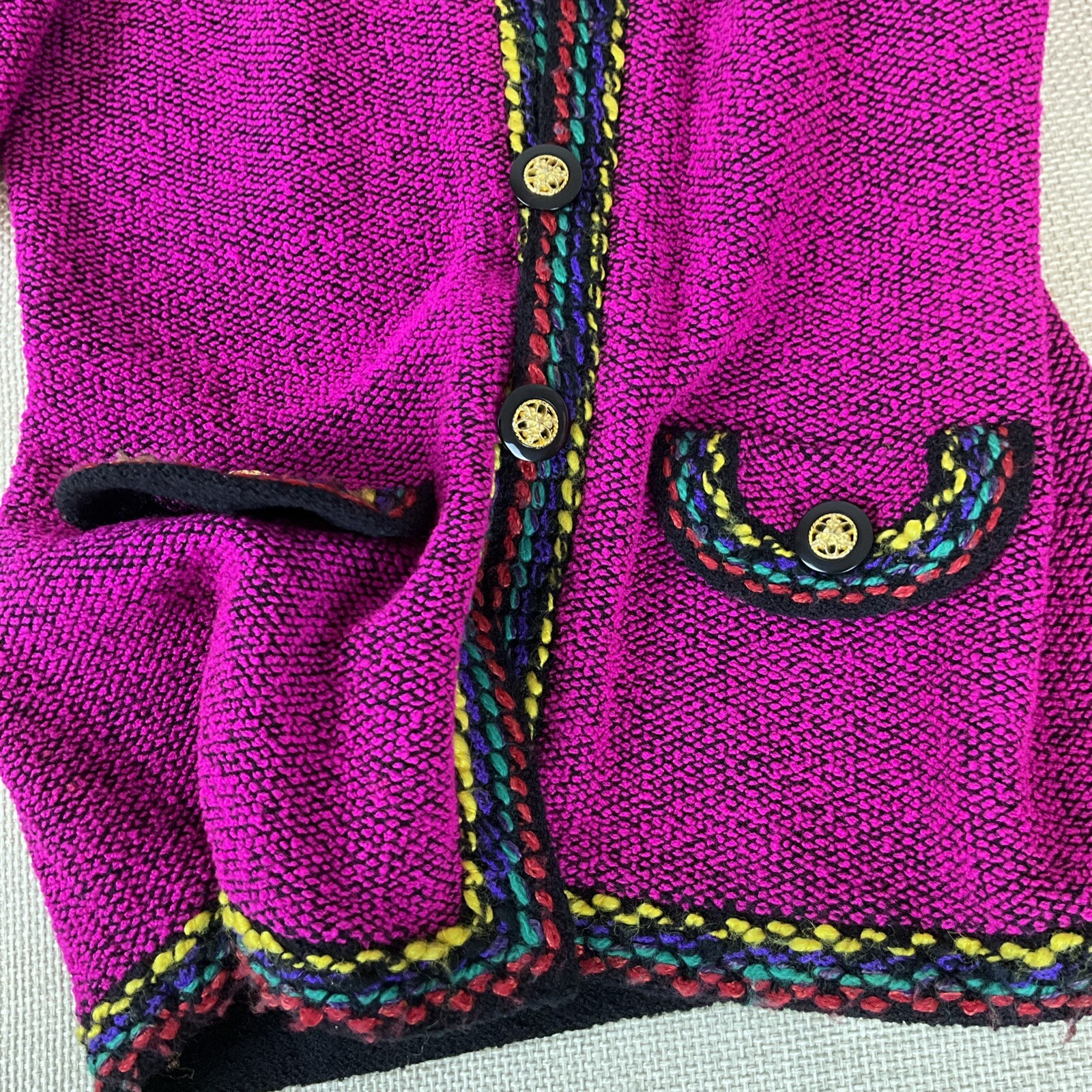 Vintage Raspberry Wool Women’s Blazer Jacket Coat Gold Button Accents