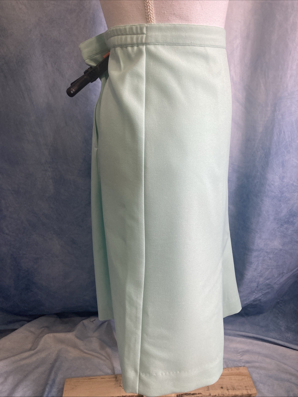 Vtg 80s Haberdashery by Personal Mint Green Pleated Midi Skirt Elastic Waist 12