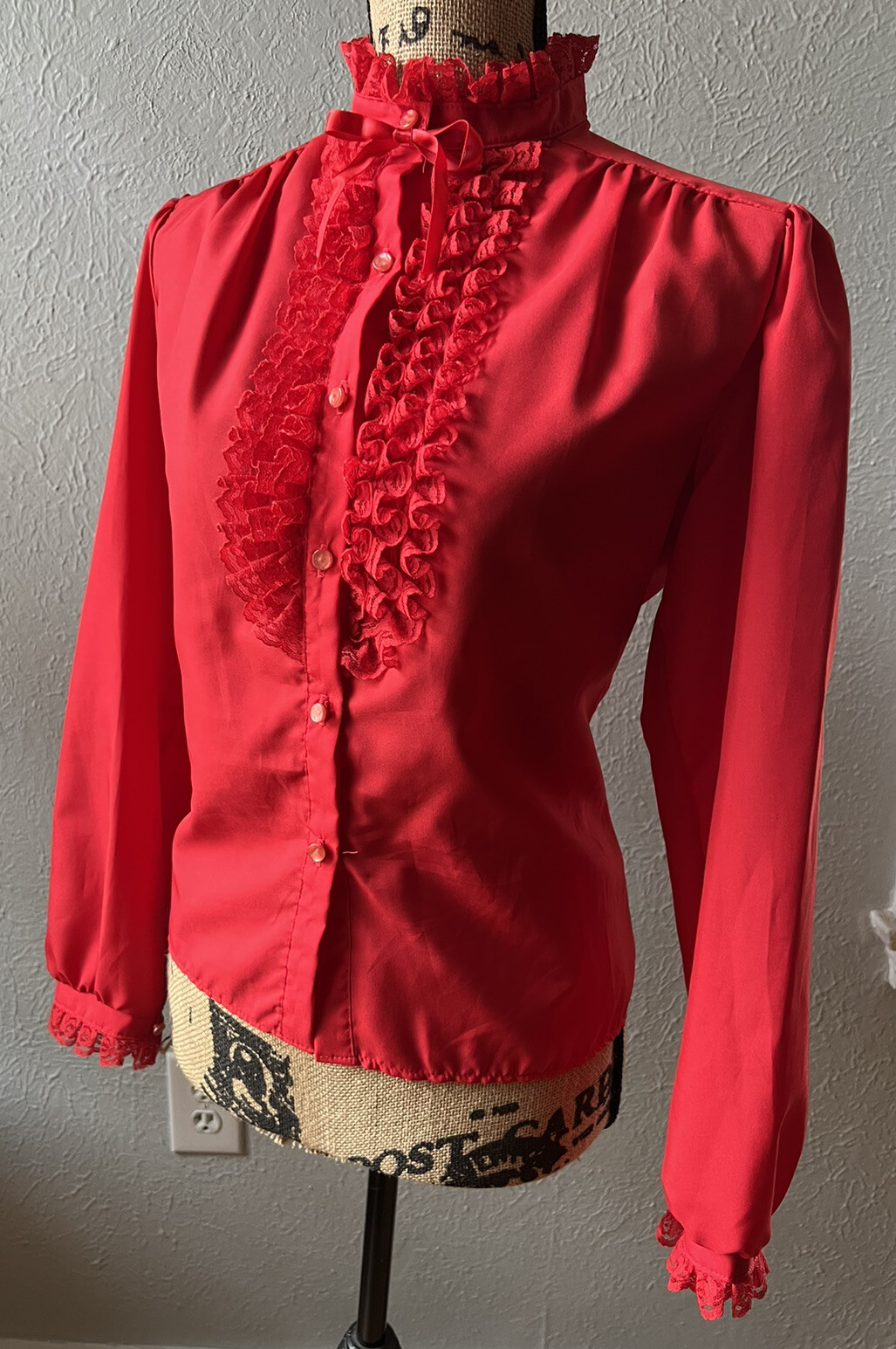 1970s Vintage Lipstick Red Ruffled 1980s 70s 80s Retro Dolly M Geek Secretary