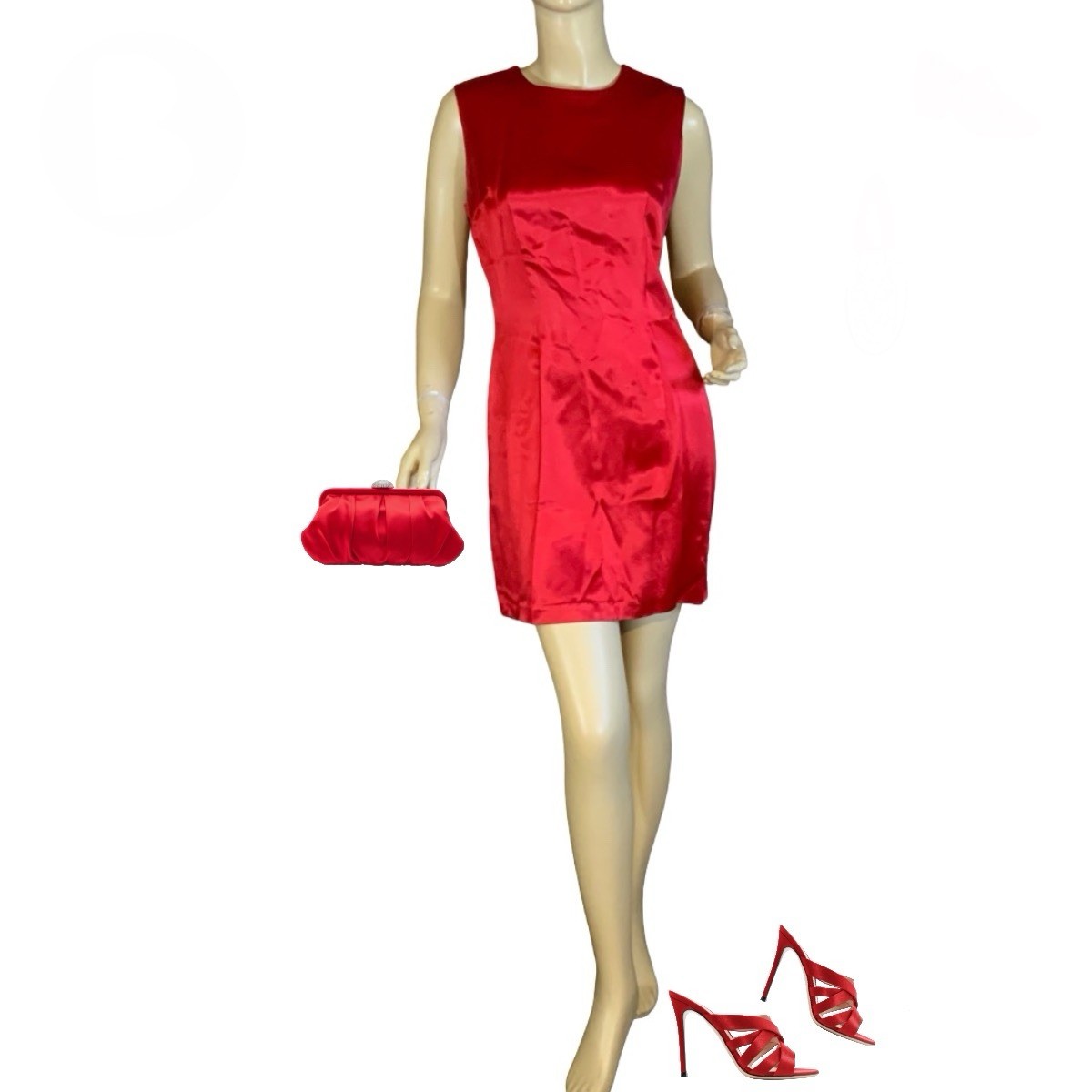 VINTAGE CIRCA 1990’S R-WEAR RAMPAGE CLOTHING CO RED SATIN MINI DRESS SZ 7/S