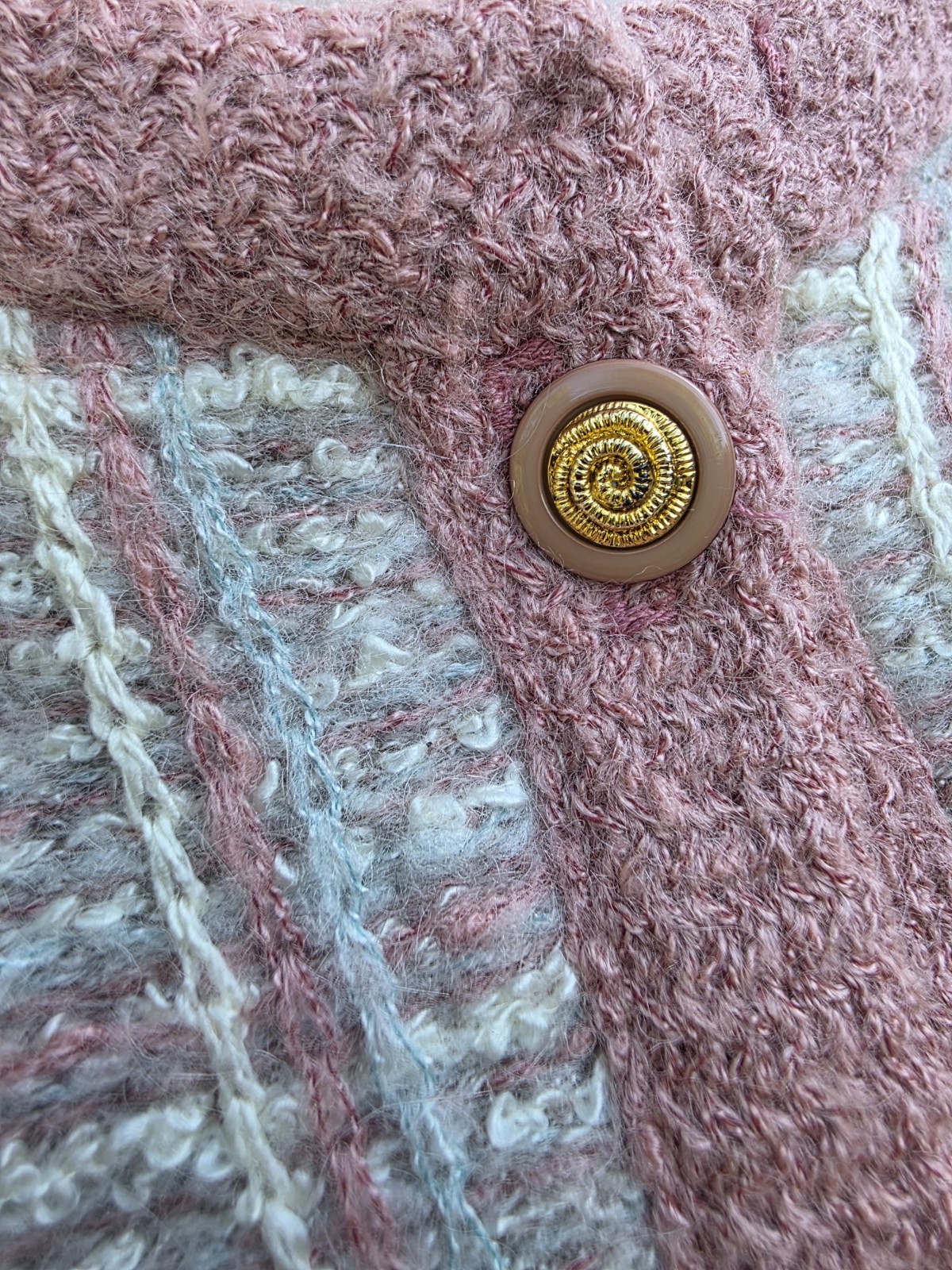 Vtg Castleberry Knits Skirt Suit Set Boucle Tweed Pink Cream Plaid Plus Mohair