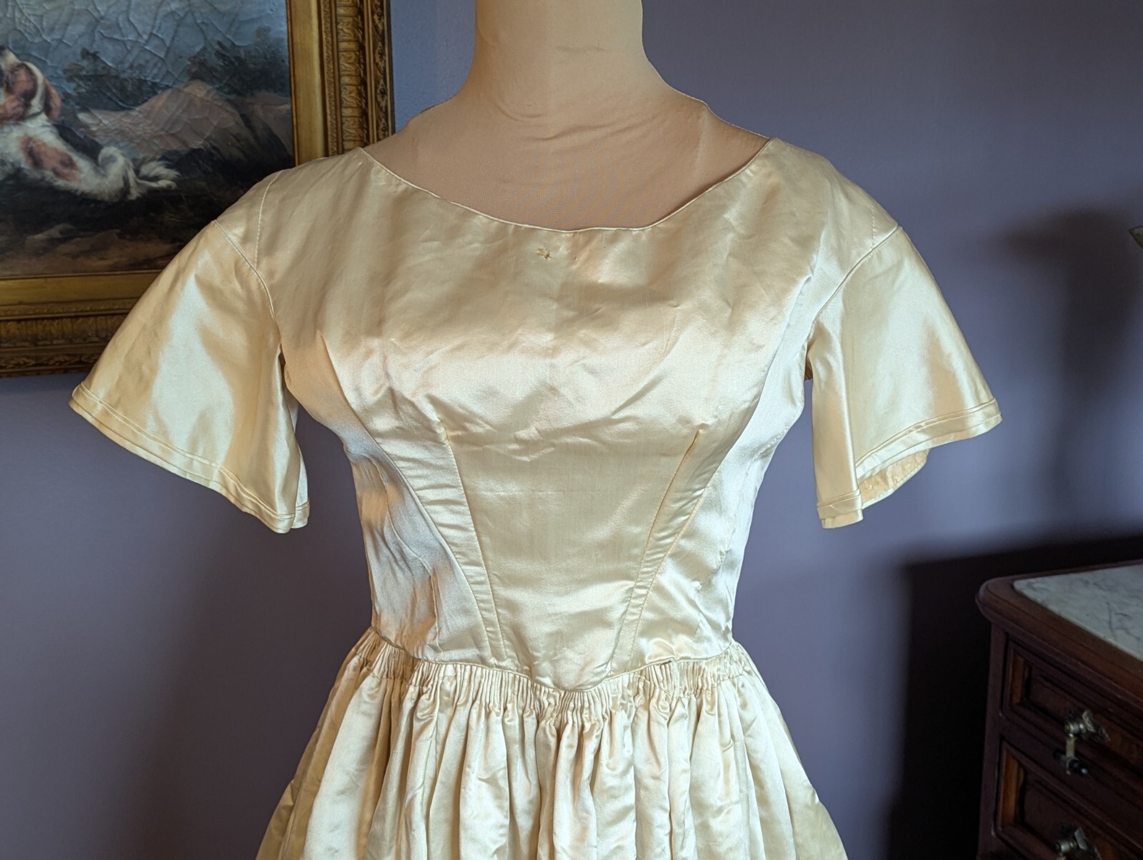 RARE Elegant Antique ca 1850’s Silk/Satin Wedding Dress Gown Handmade Museum