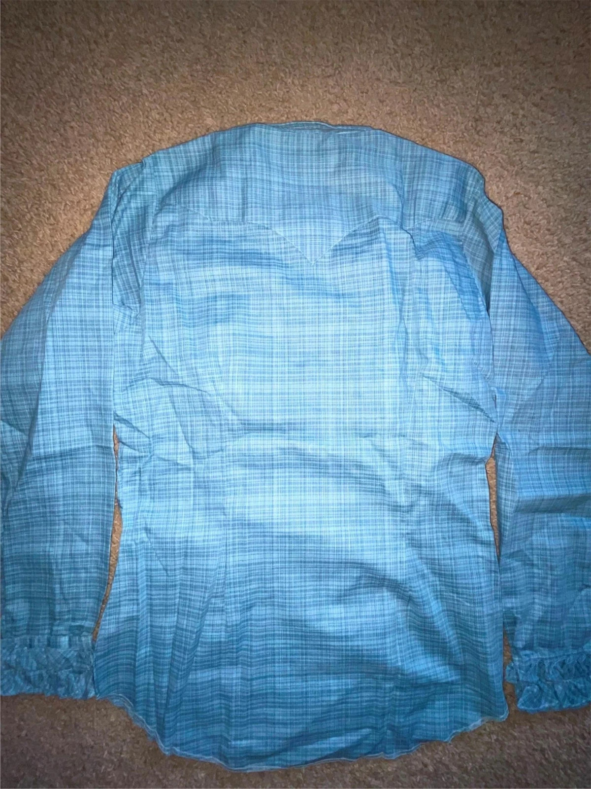 VTG 70s WOMENS XS PLAID STRIPE BROWN YELLOW BLUE TEM TEX WESTERN COWBOY SHIRT