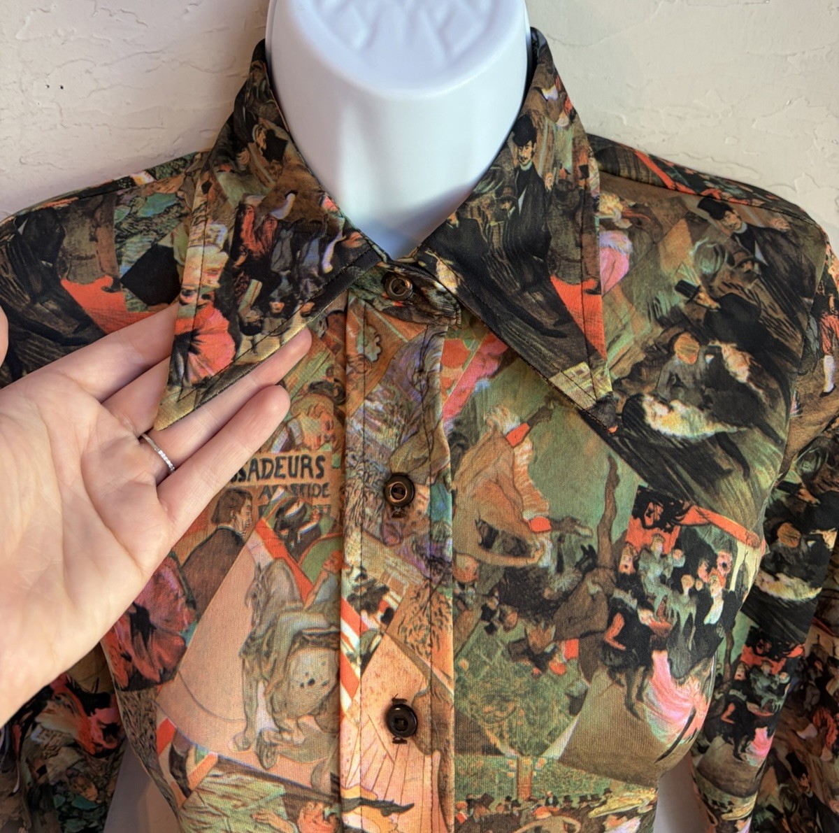 Vintage 1970s Jugs Novelty Print Top M Dagger Toulouse-Lautrec Art Nouveau