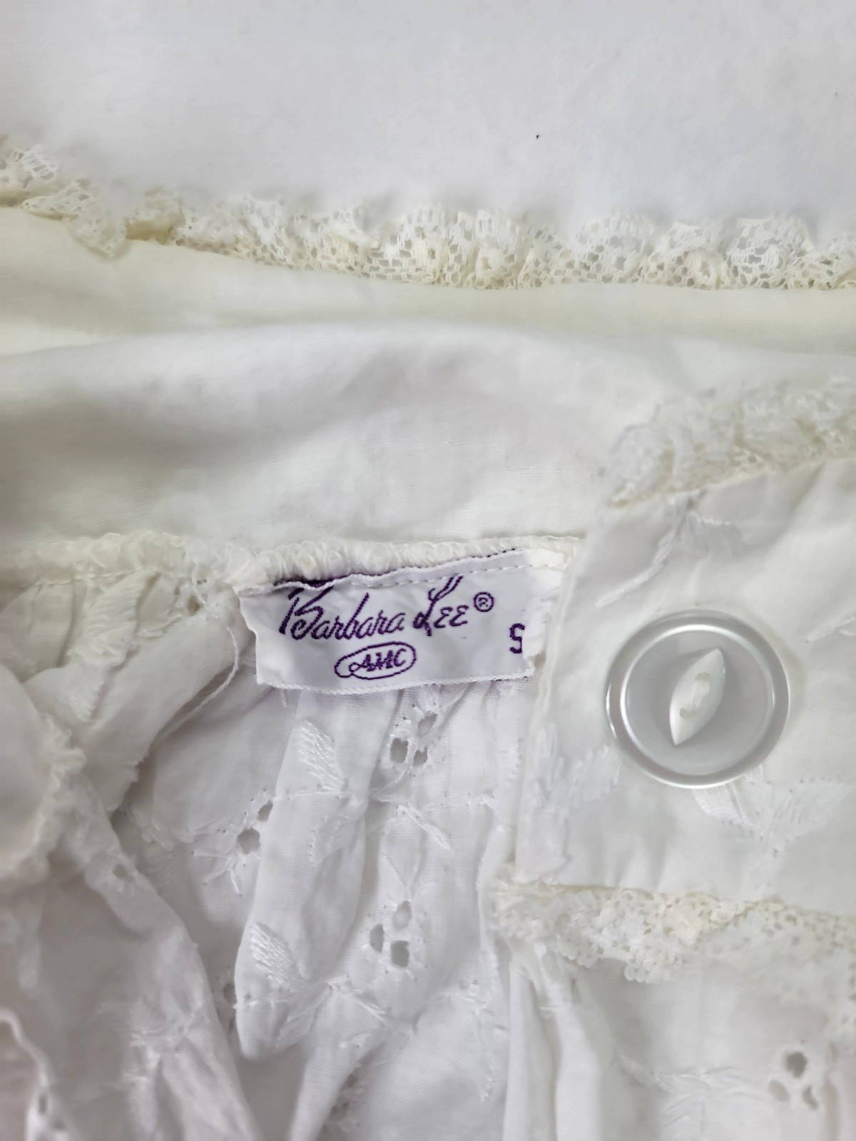 Vtg Barbara Lee Robe White Eyelet Lace Sz Small Summer Cover Up Short Sleeve